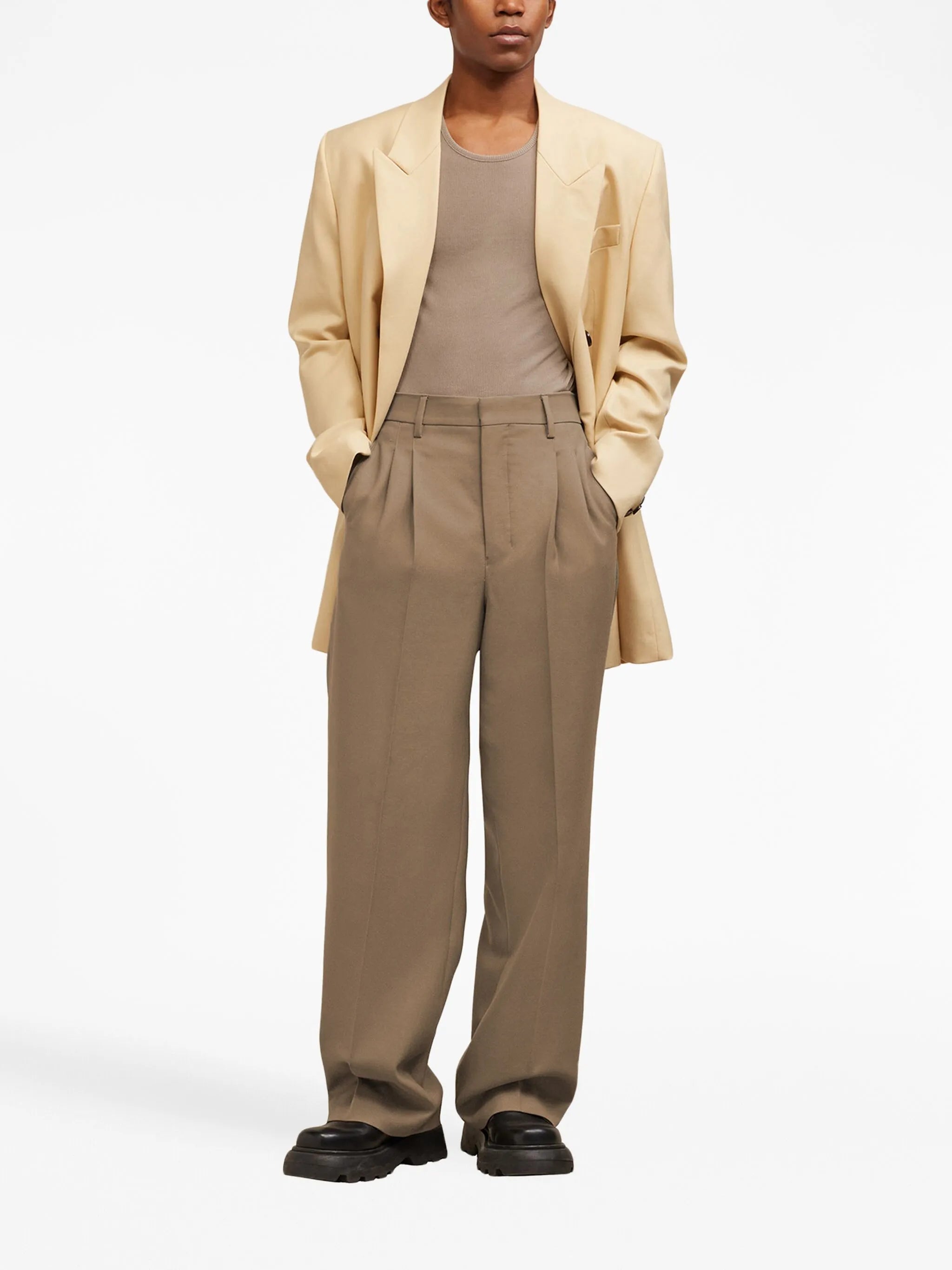 wide-leg wool trousers