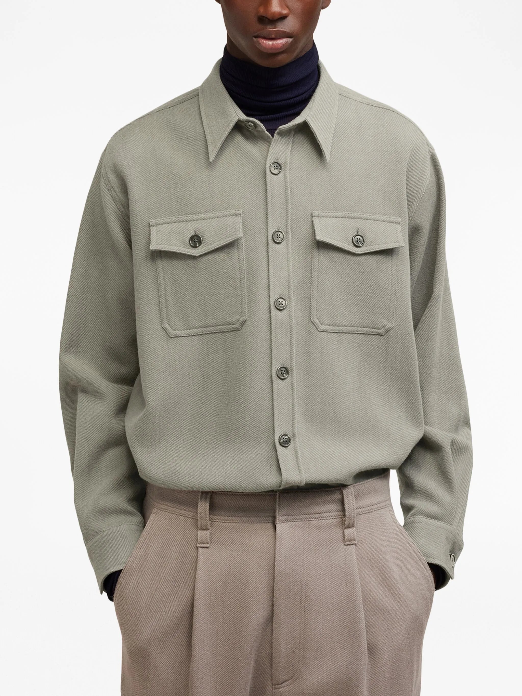 pointed-collar wool shirt jacket