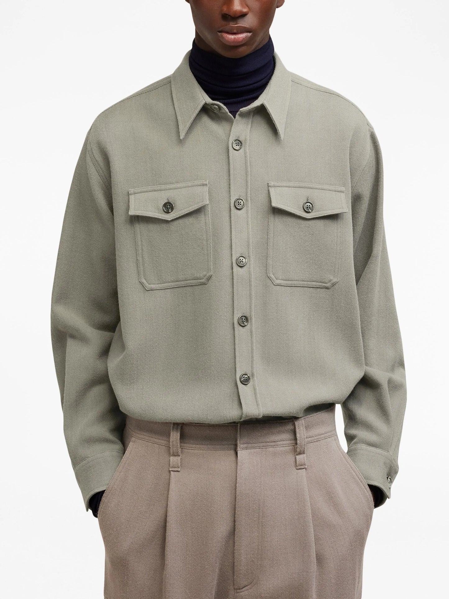 pointed-collar wool shirt jacket