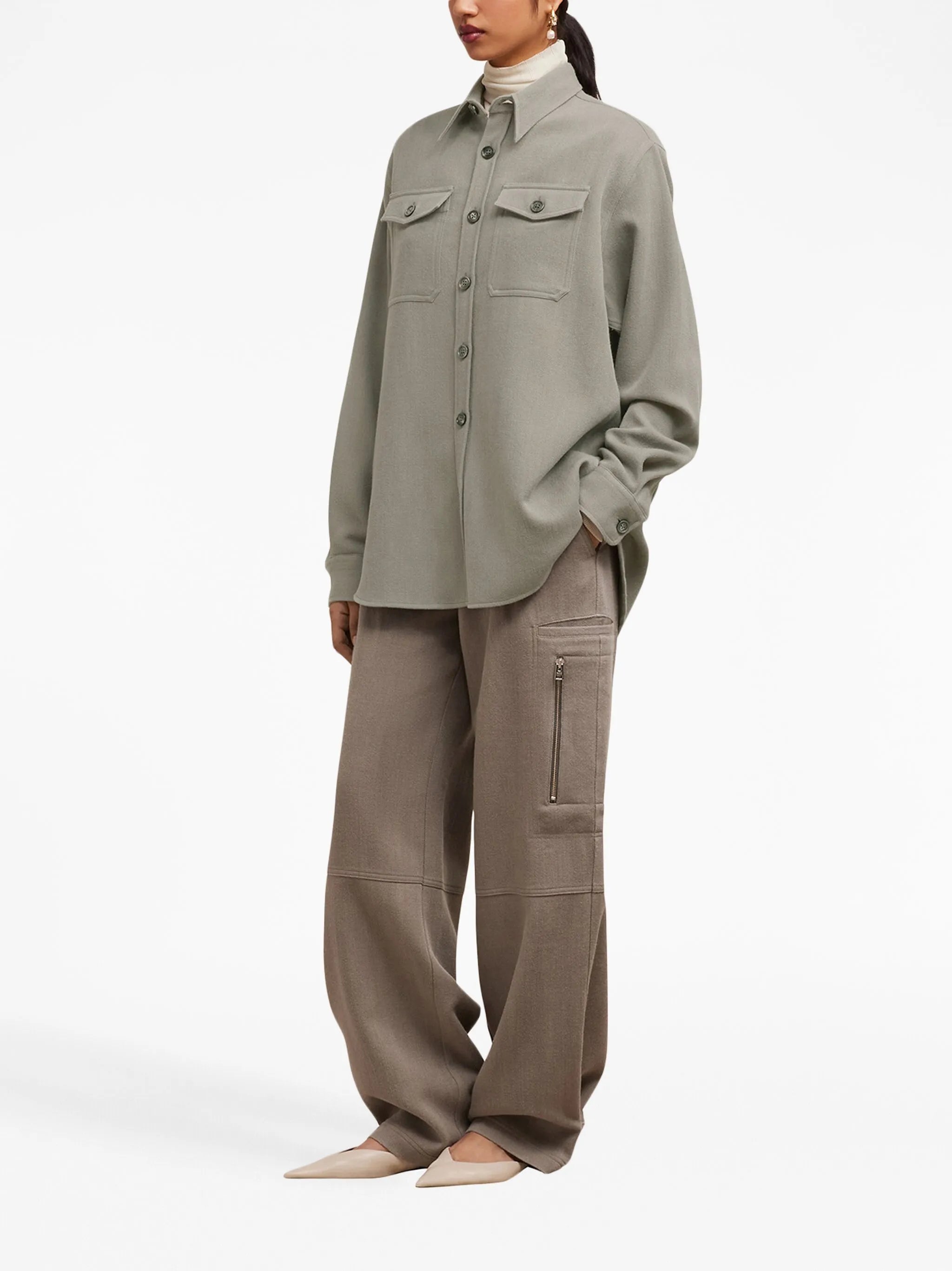 pointed-collar wool shirt jacket