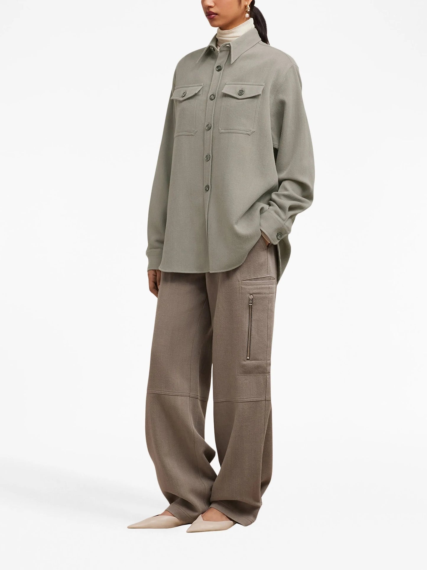 pointed-collar wool shirt jacket