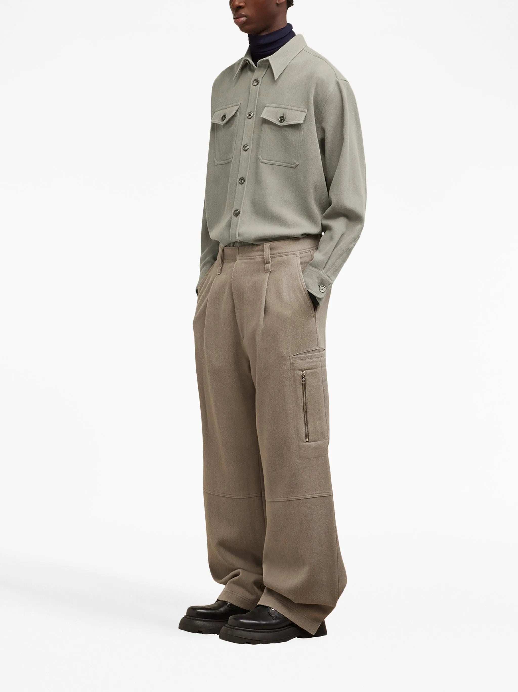 pointed-collar wool shirt jacket