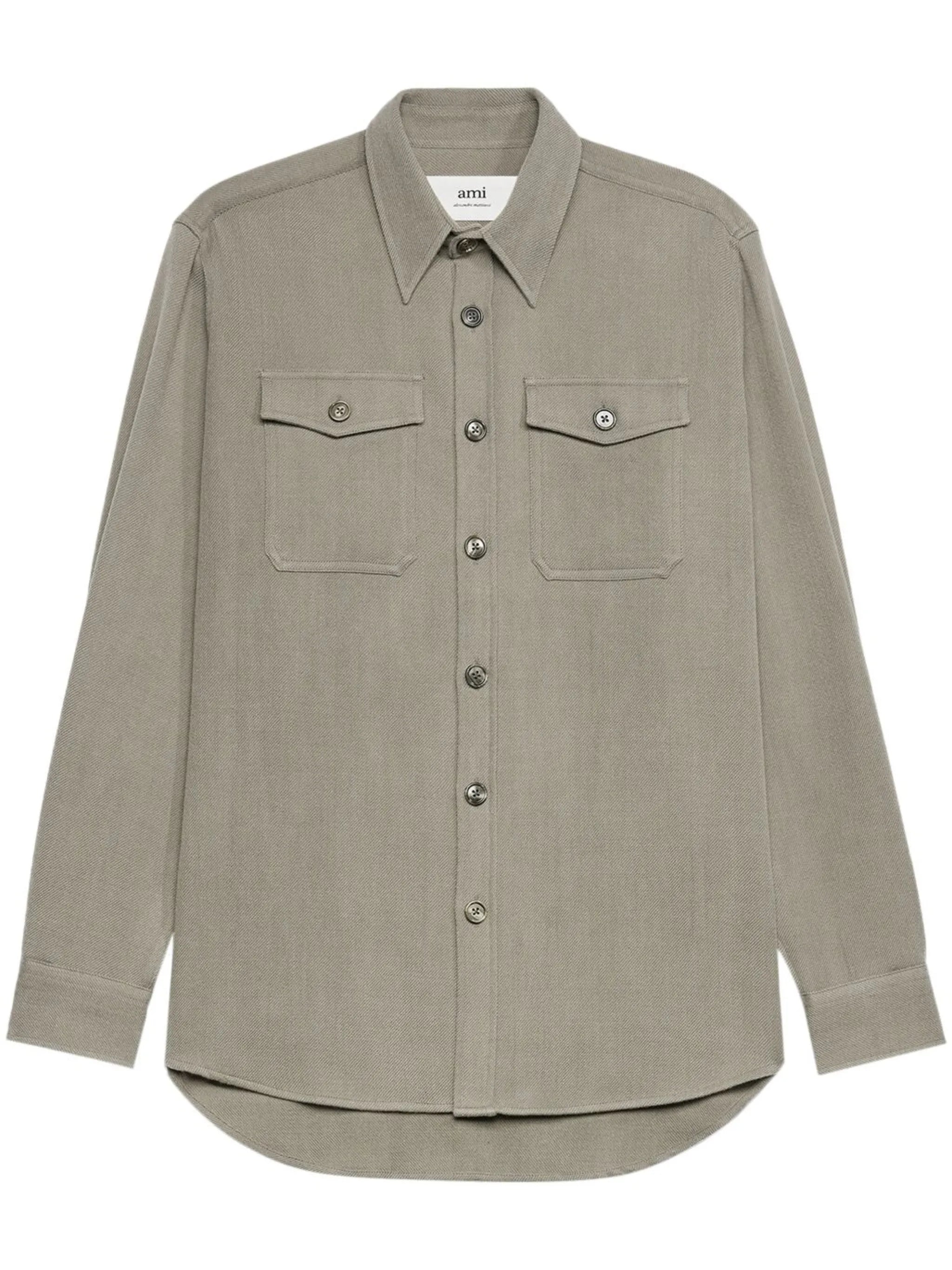 pointed-collar wool shirt jacket