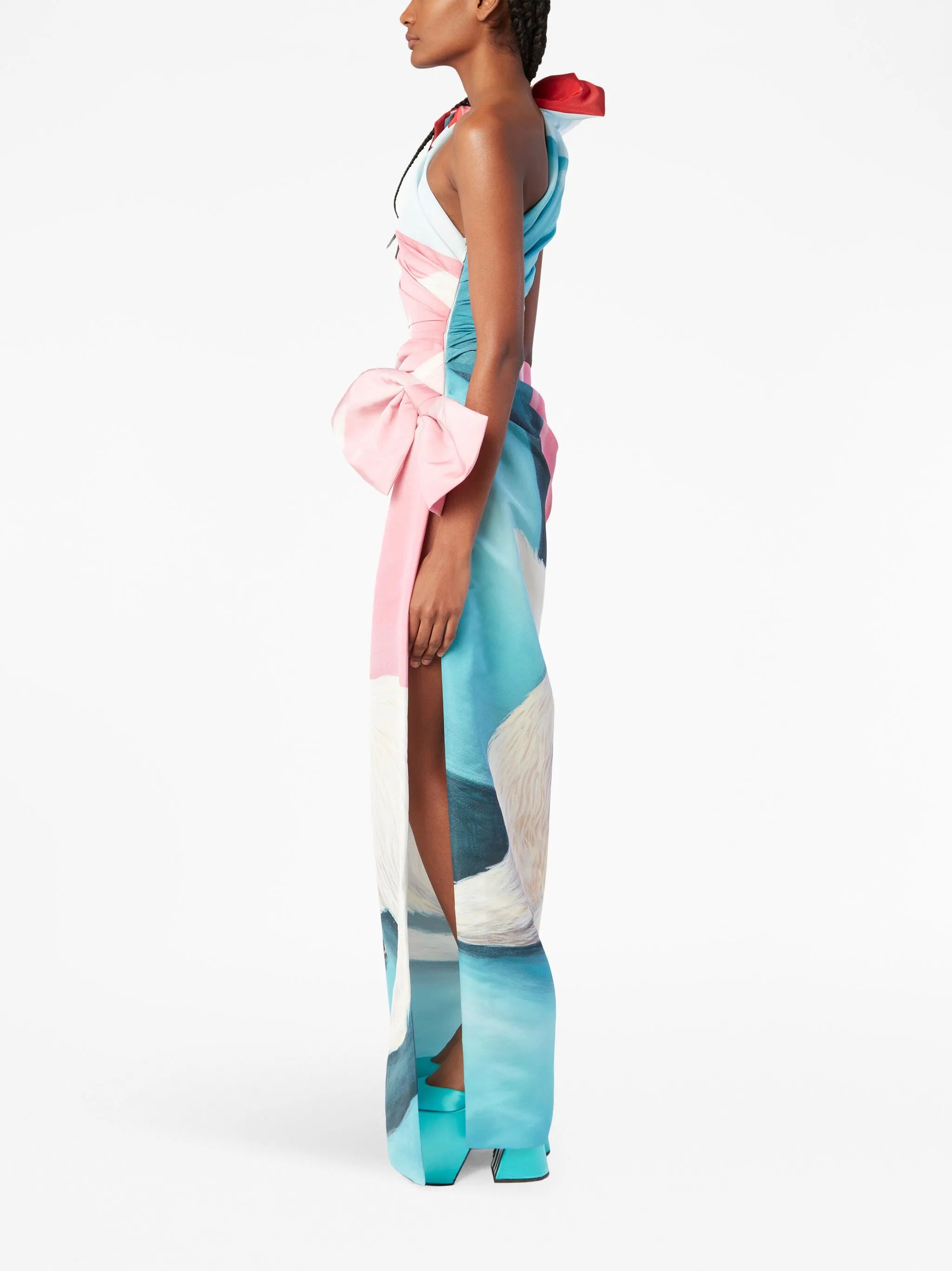 oversized-bow one-shoulder gown