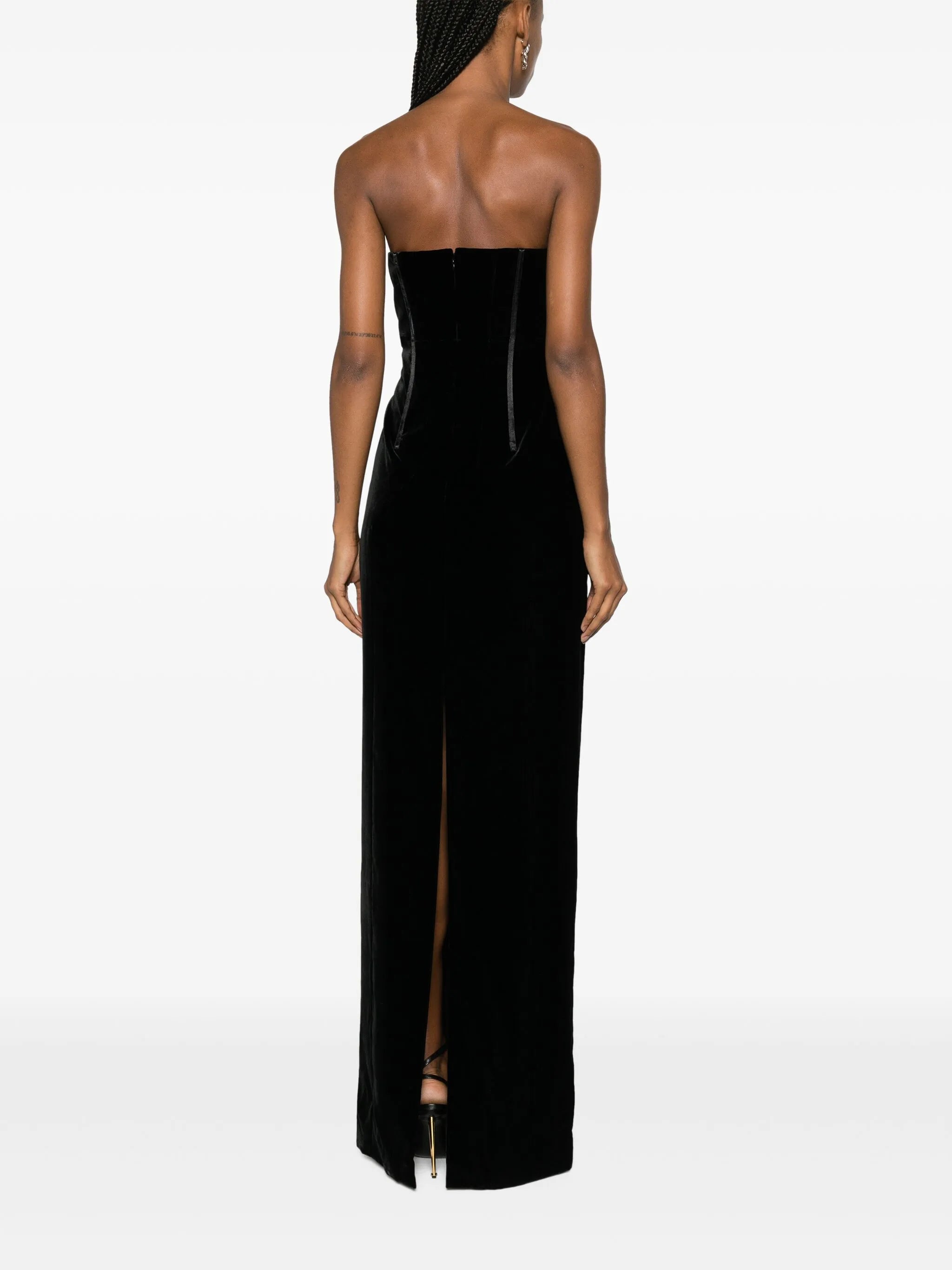 bustier strapless velvet gown