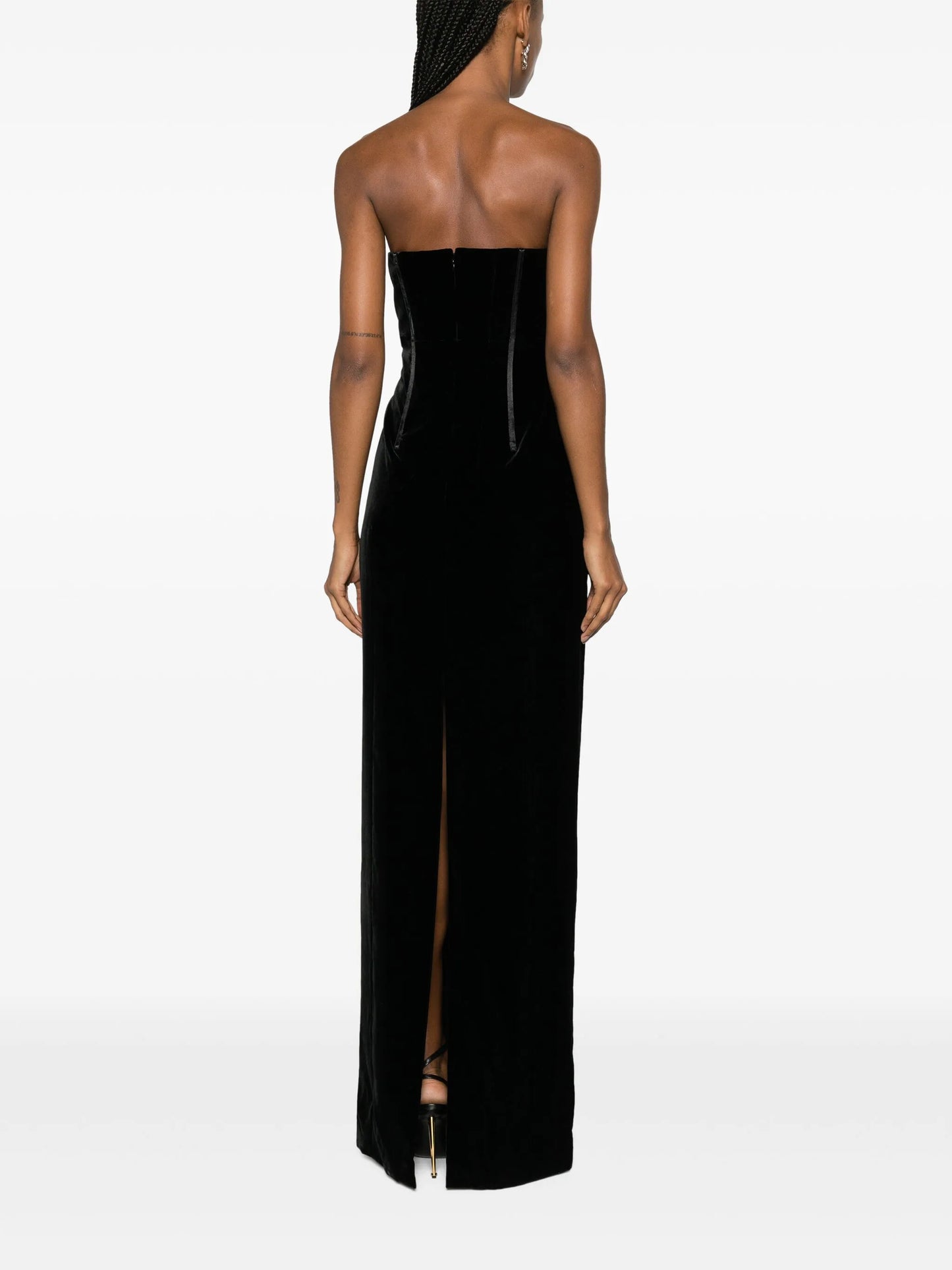 bustier strapless velvet gown
