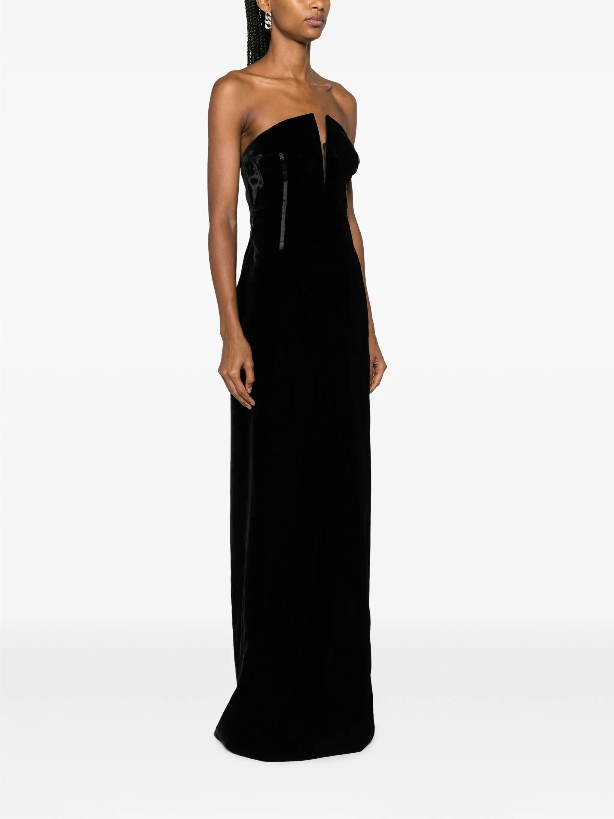 bustier strapless velvet gown