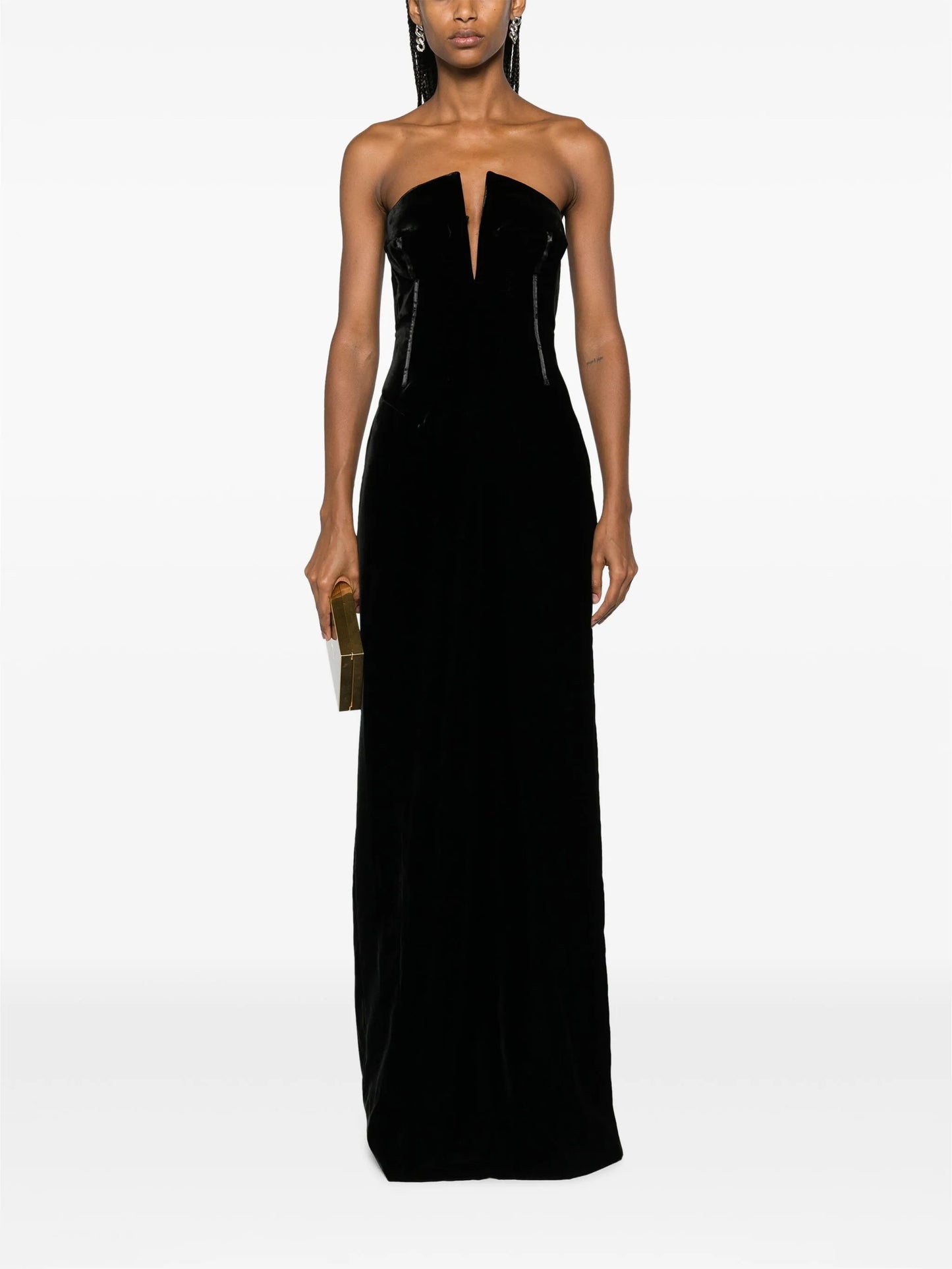 bustier strapless velvet gown