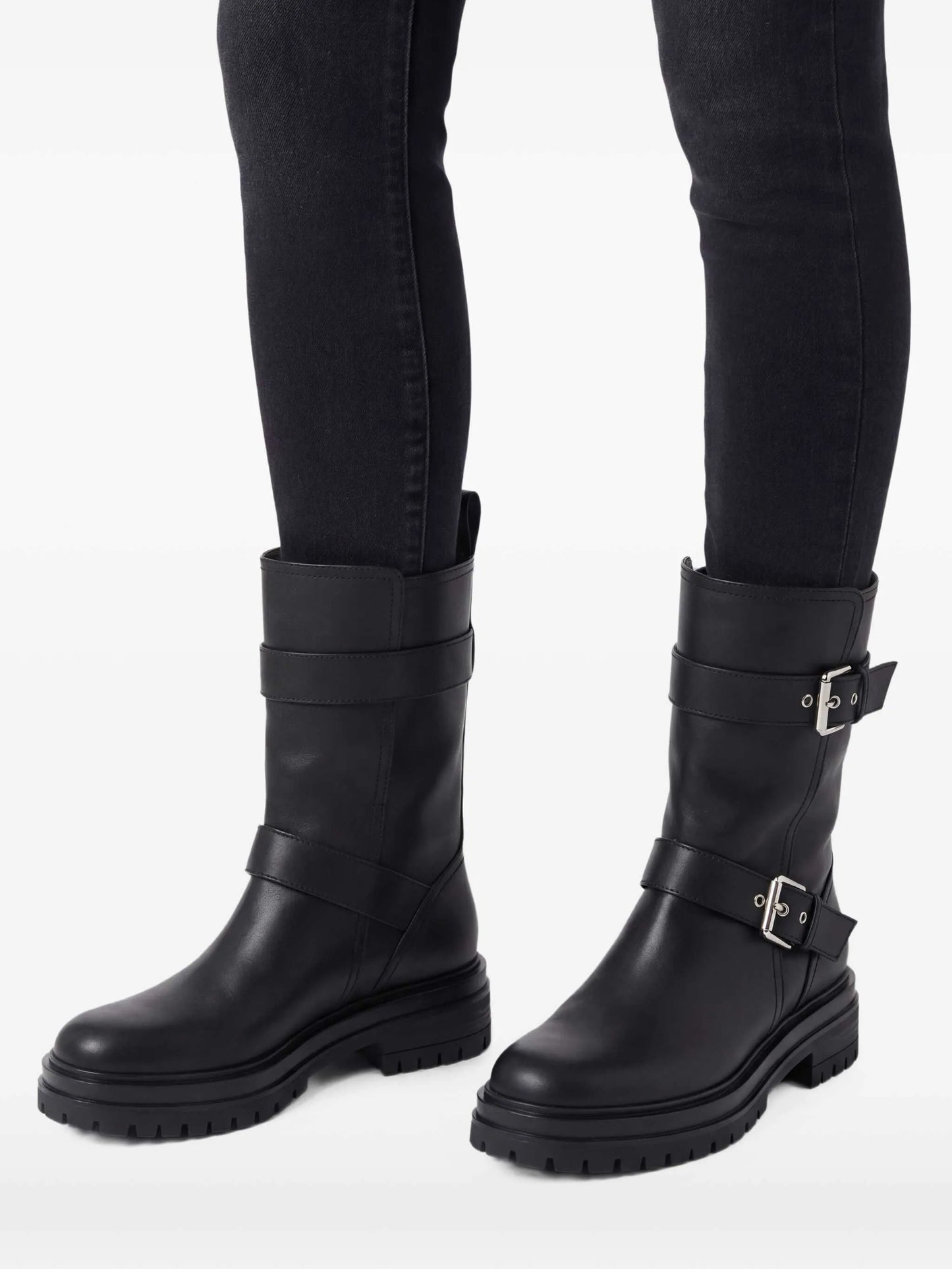 Amphibian buckled biker boots