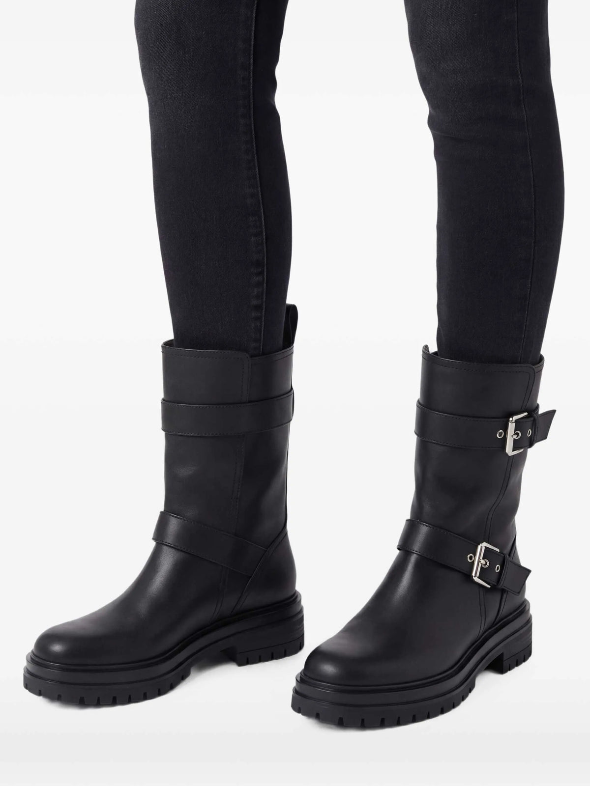 Amphibian buckled biker boots