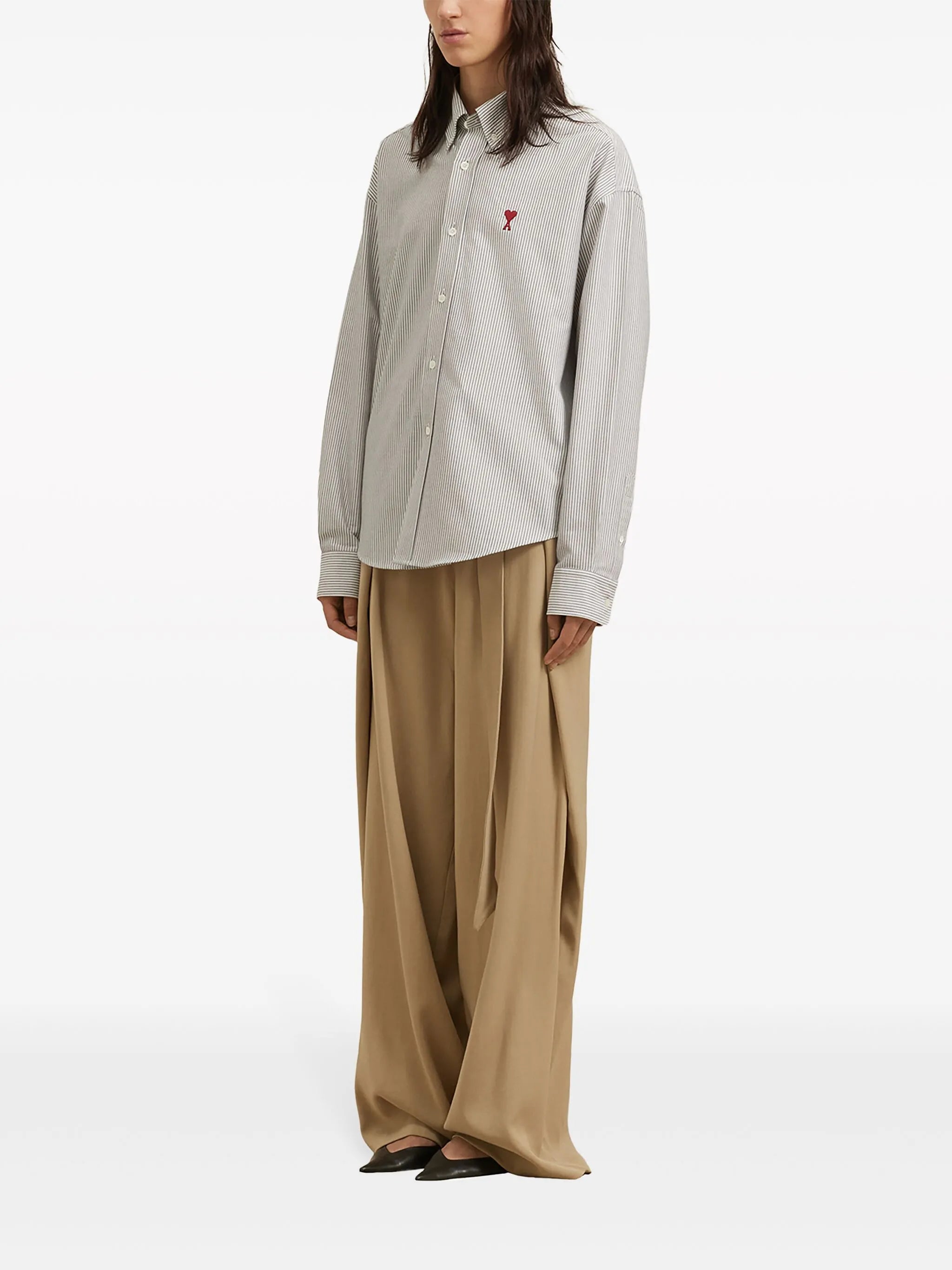 logo-embroidered striped cotton shirt