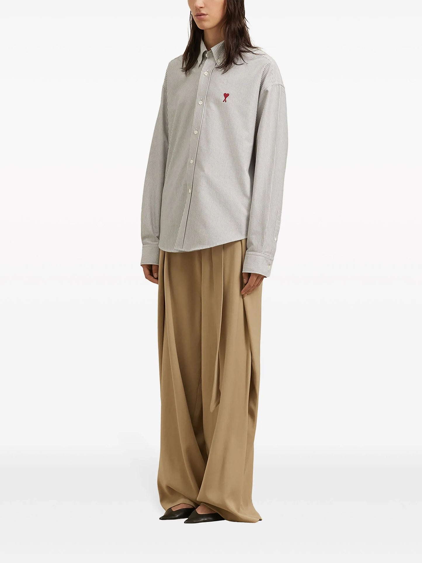 logo-embroidered striped cotton shirt