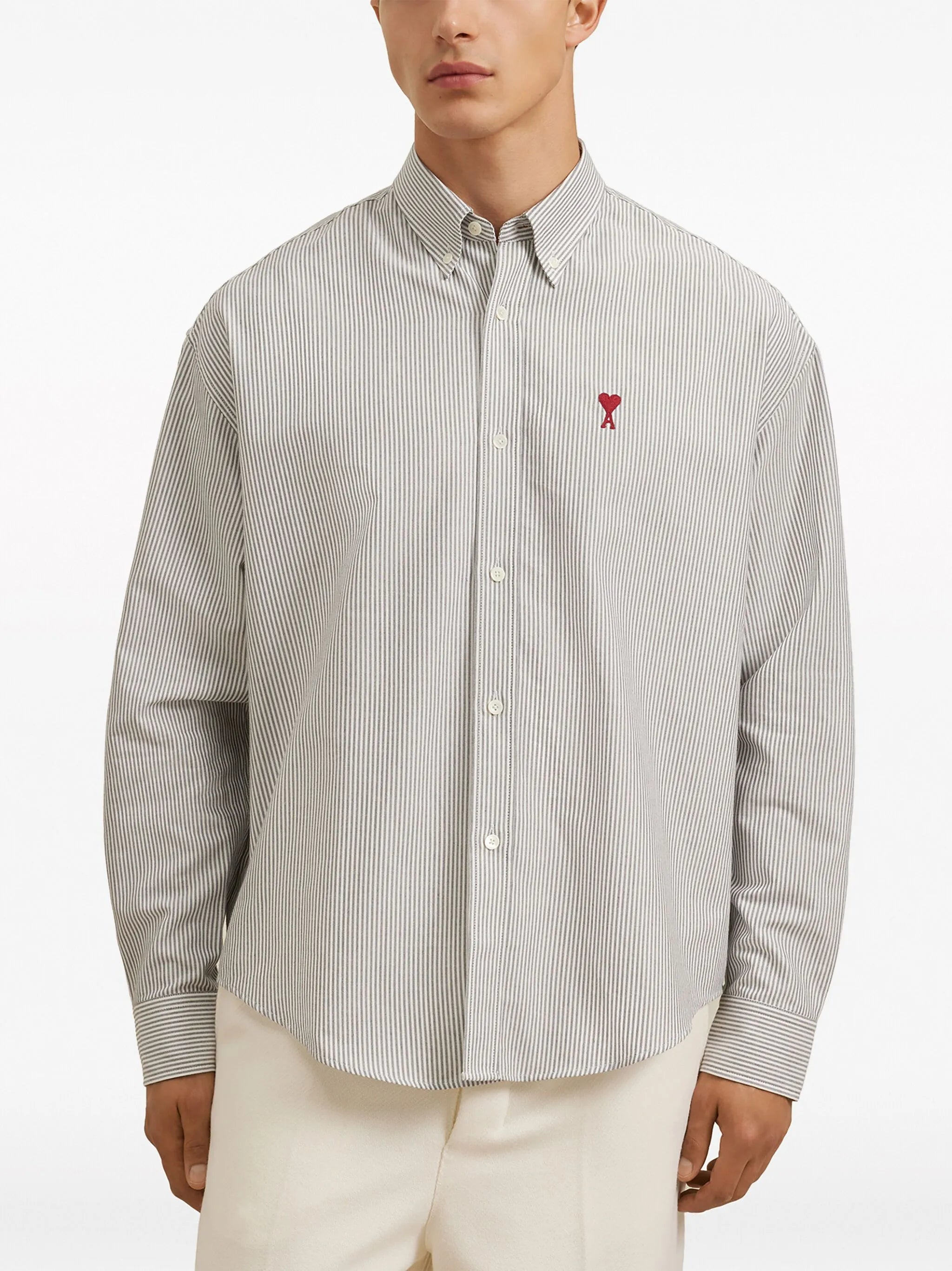 logo-embroidered striped cotton shirt