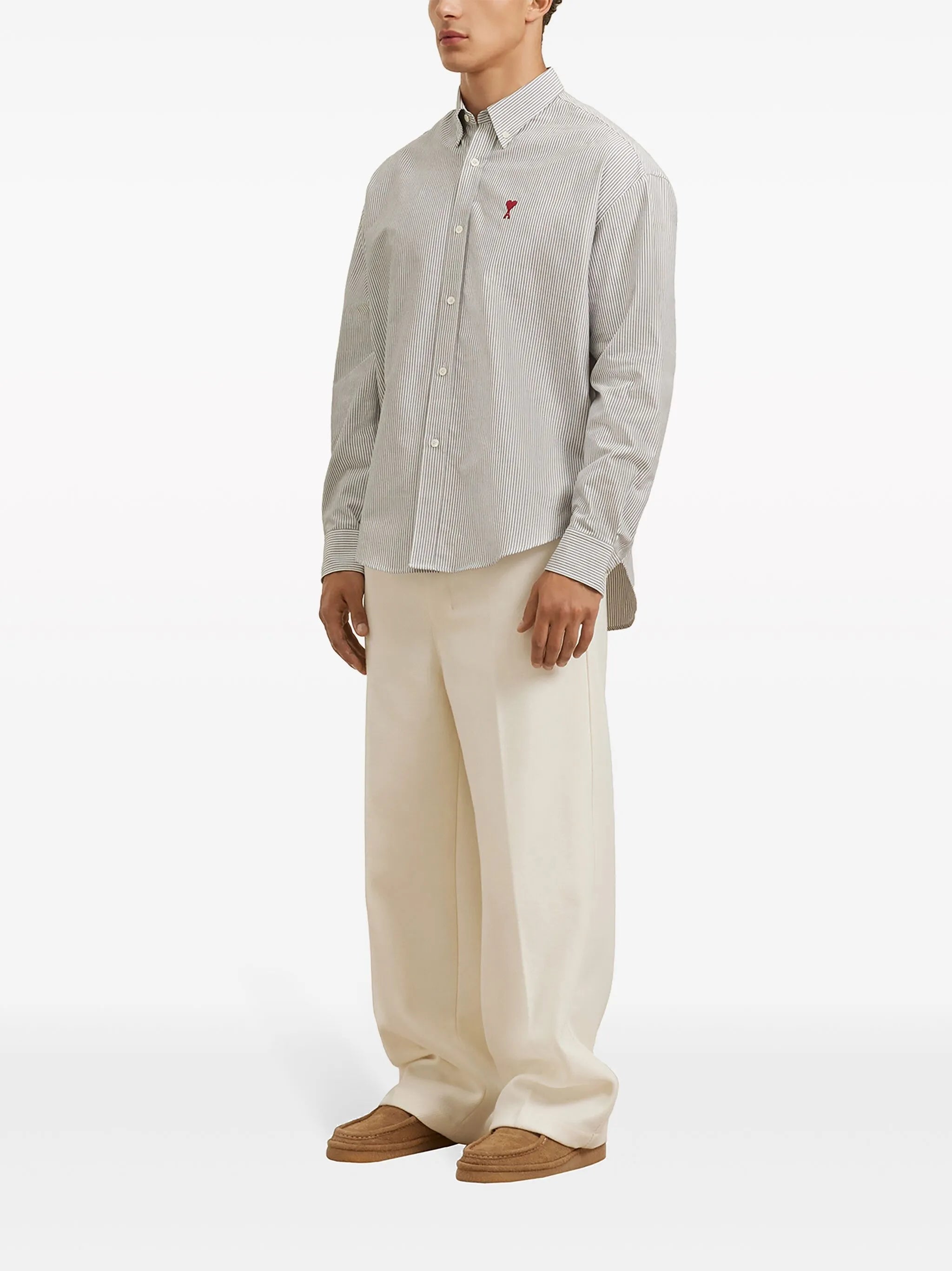 logo-embroidered striped cotton shirt