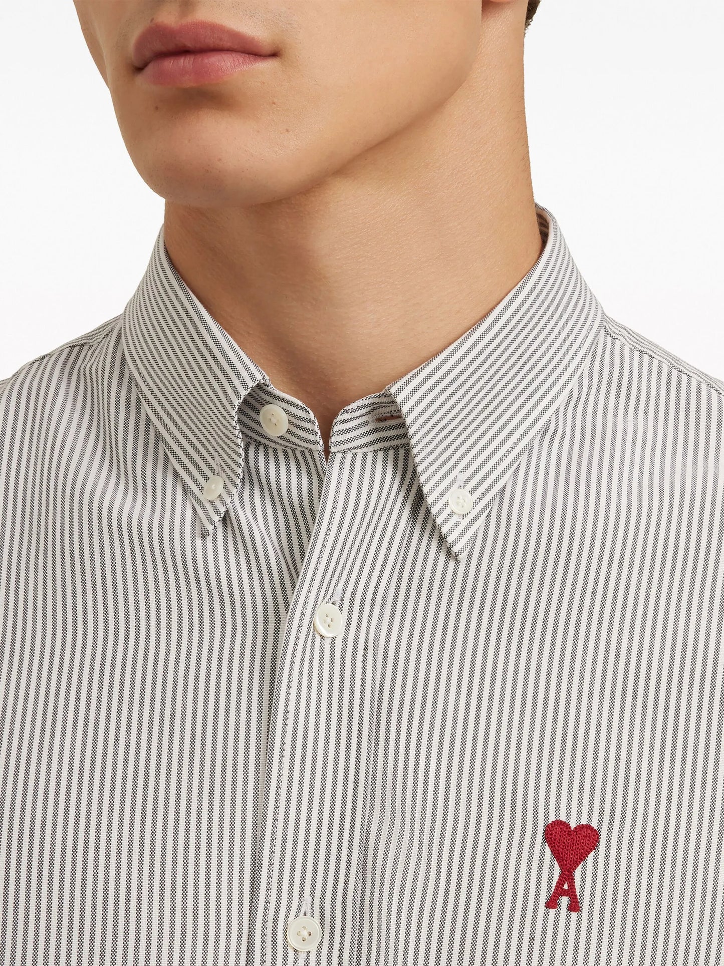 logo-embroidered striped cotton shirt