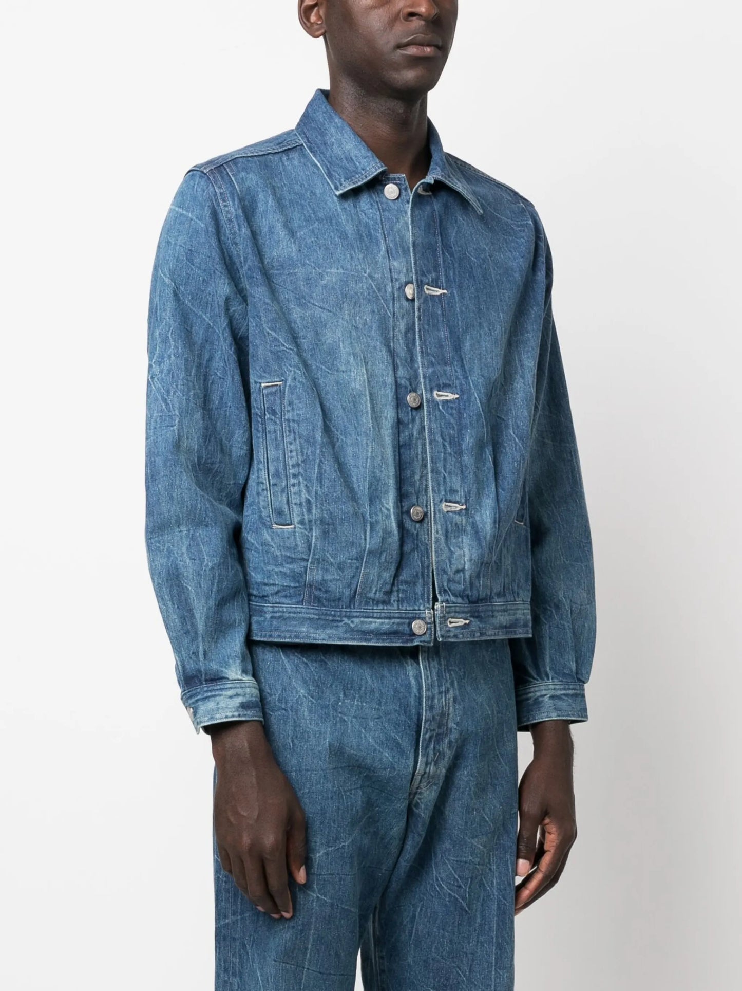 crinkled-effect denim jacket