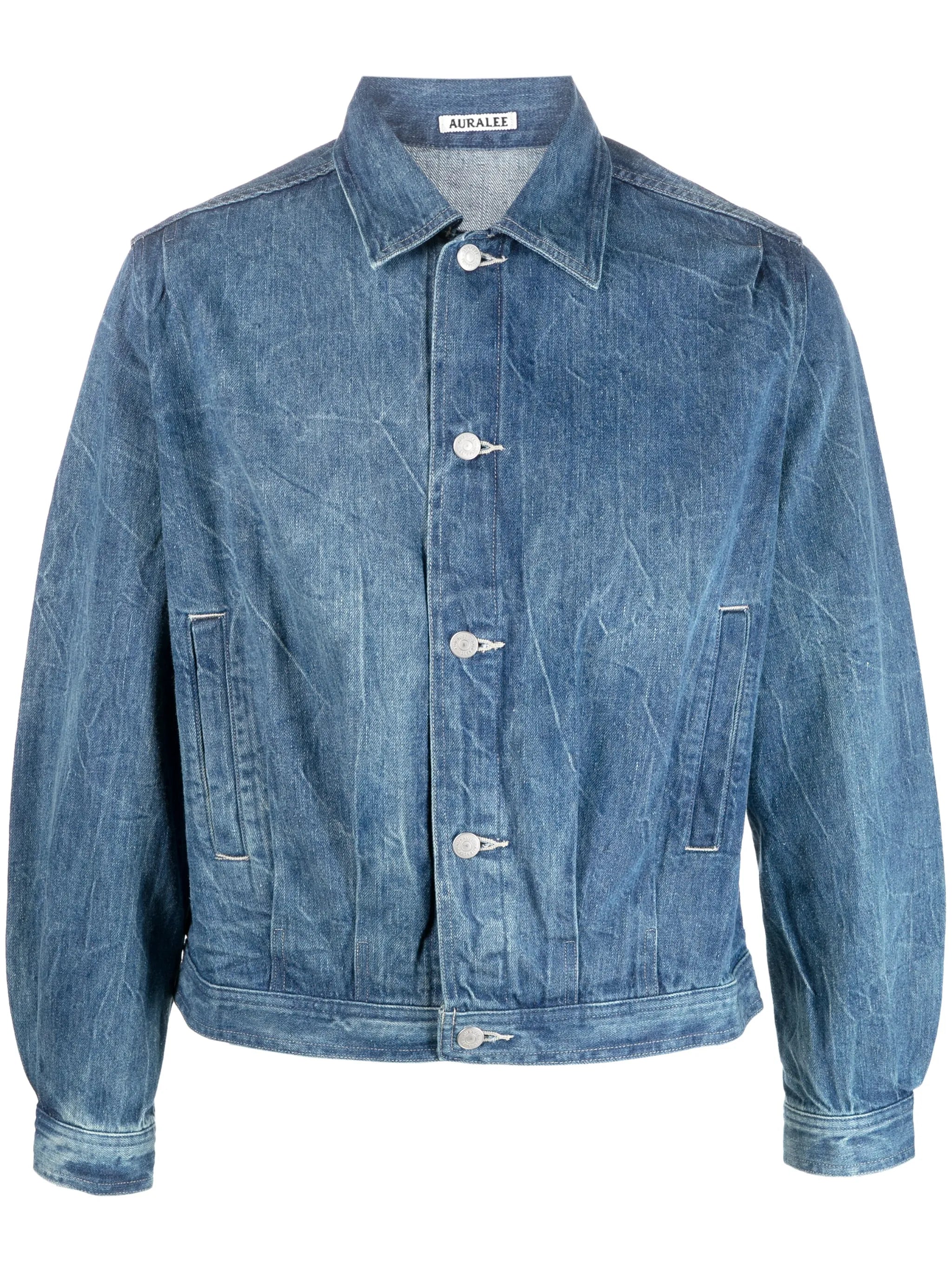 crinkled-effect denim jacket