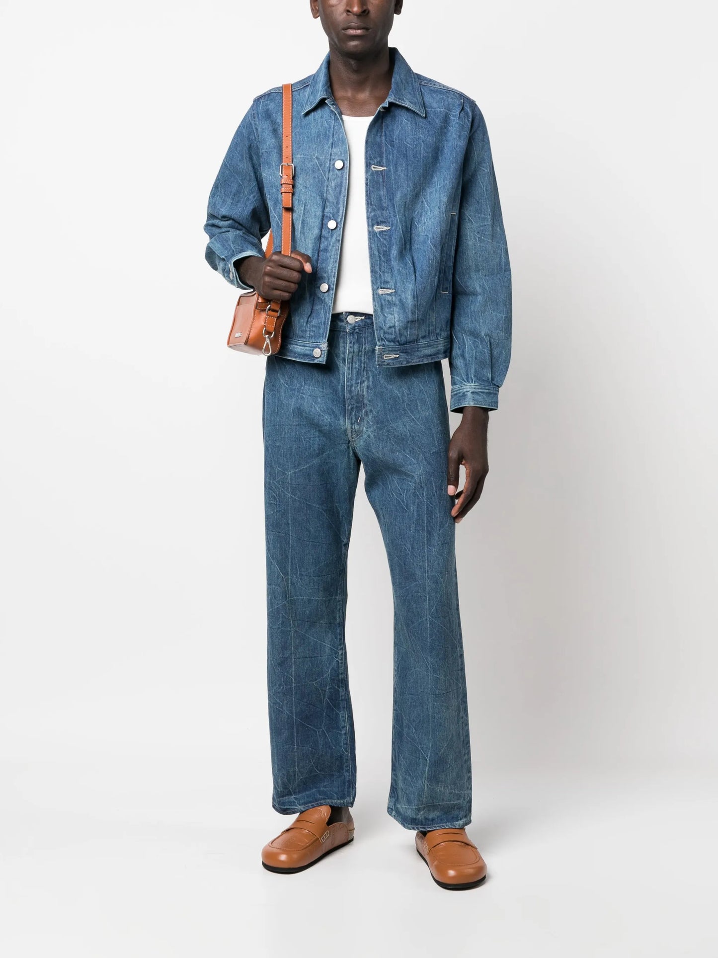 crinkled-effect denim jacket