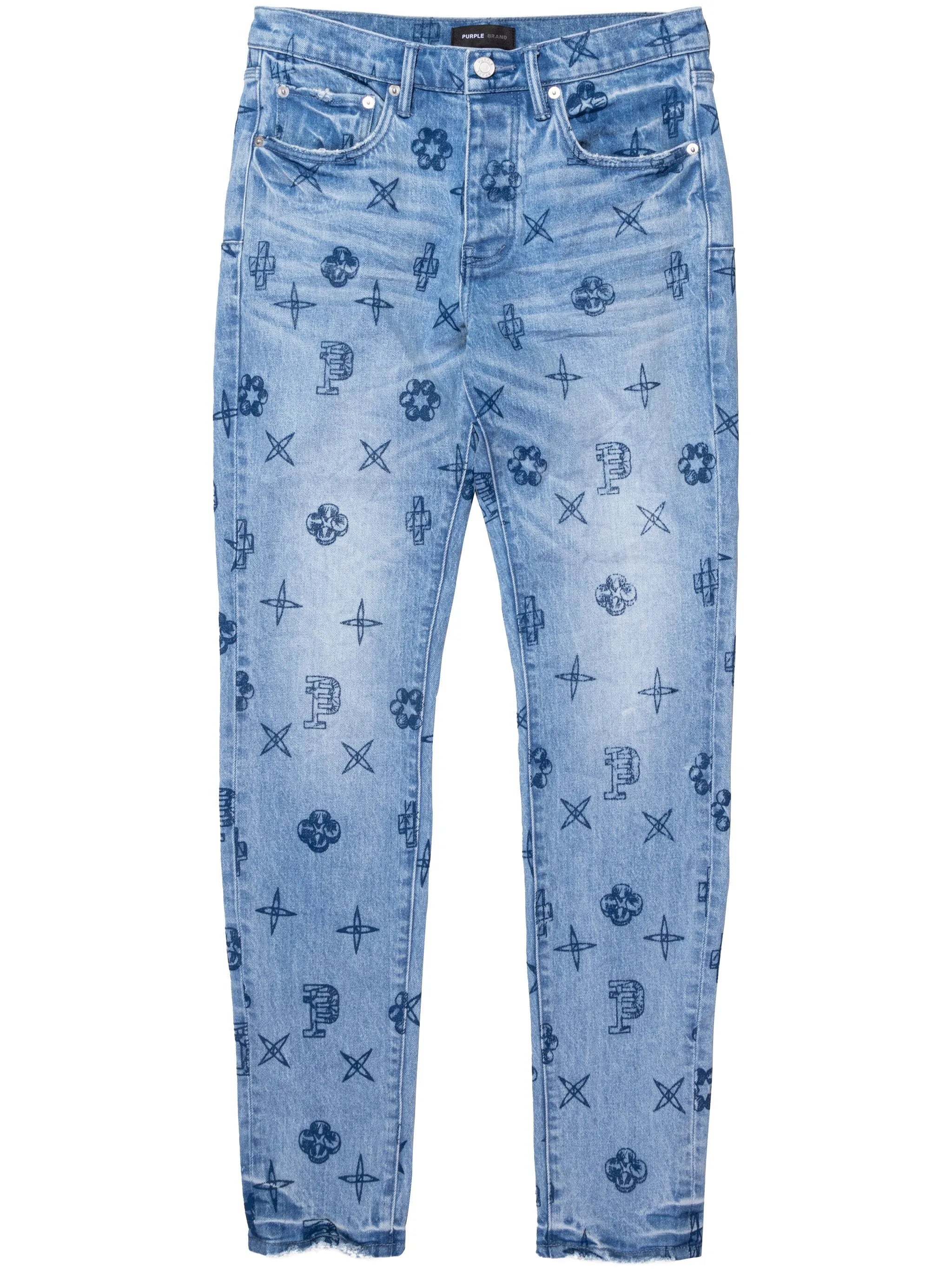 monogram-print straight-leg jeans