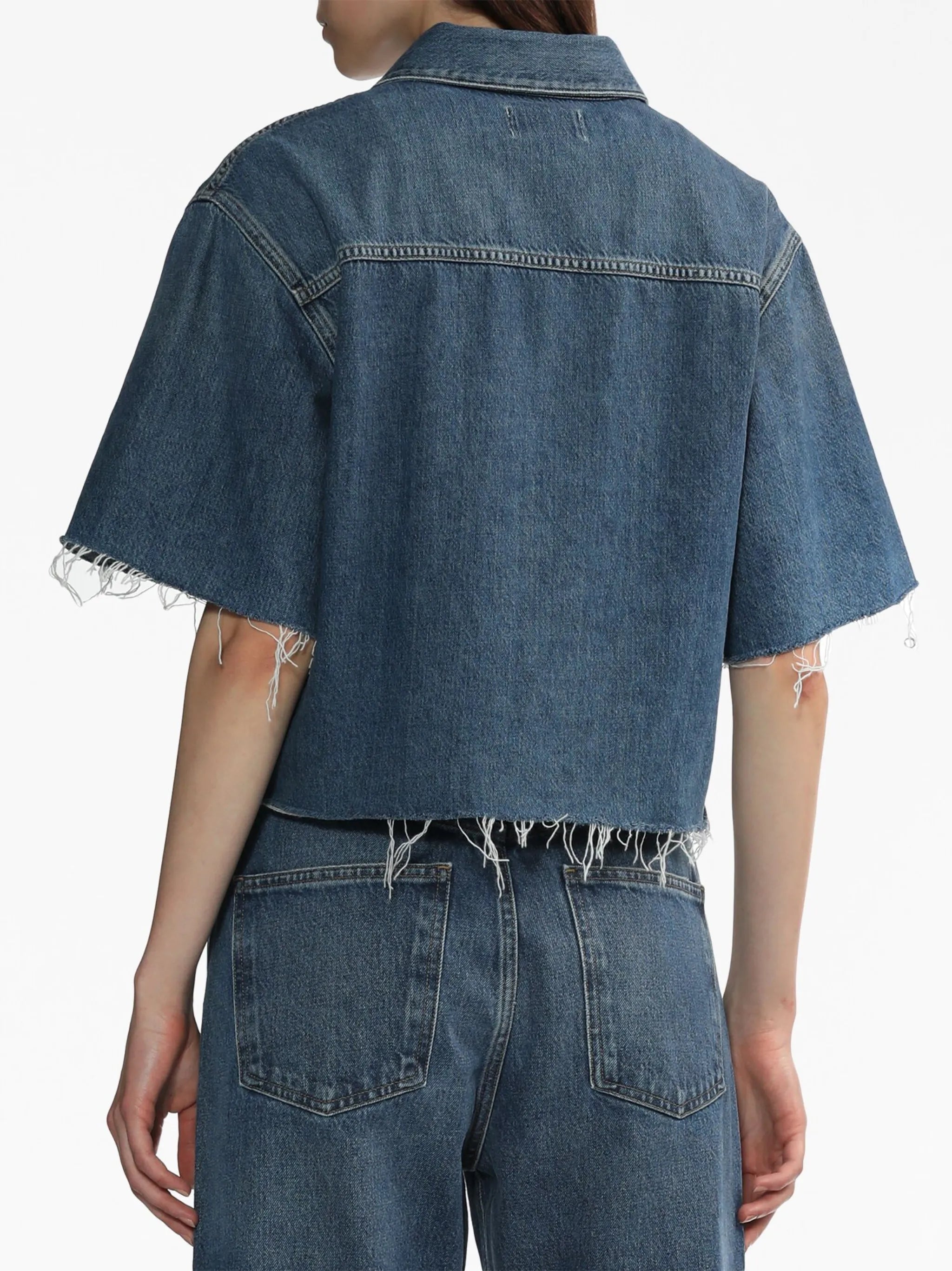 short-sleeve frayed denim jacket