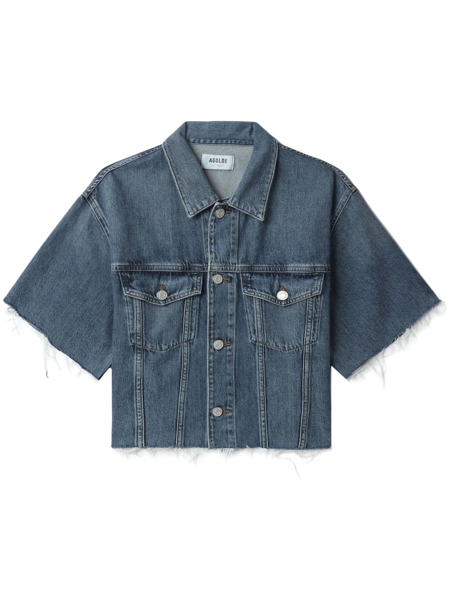 short-sleeve frayed denim jacket