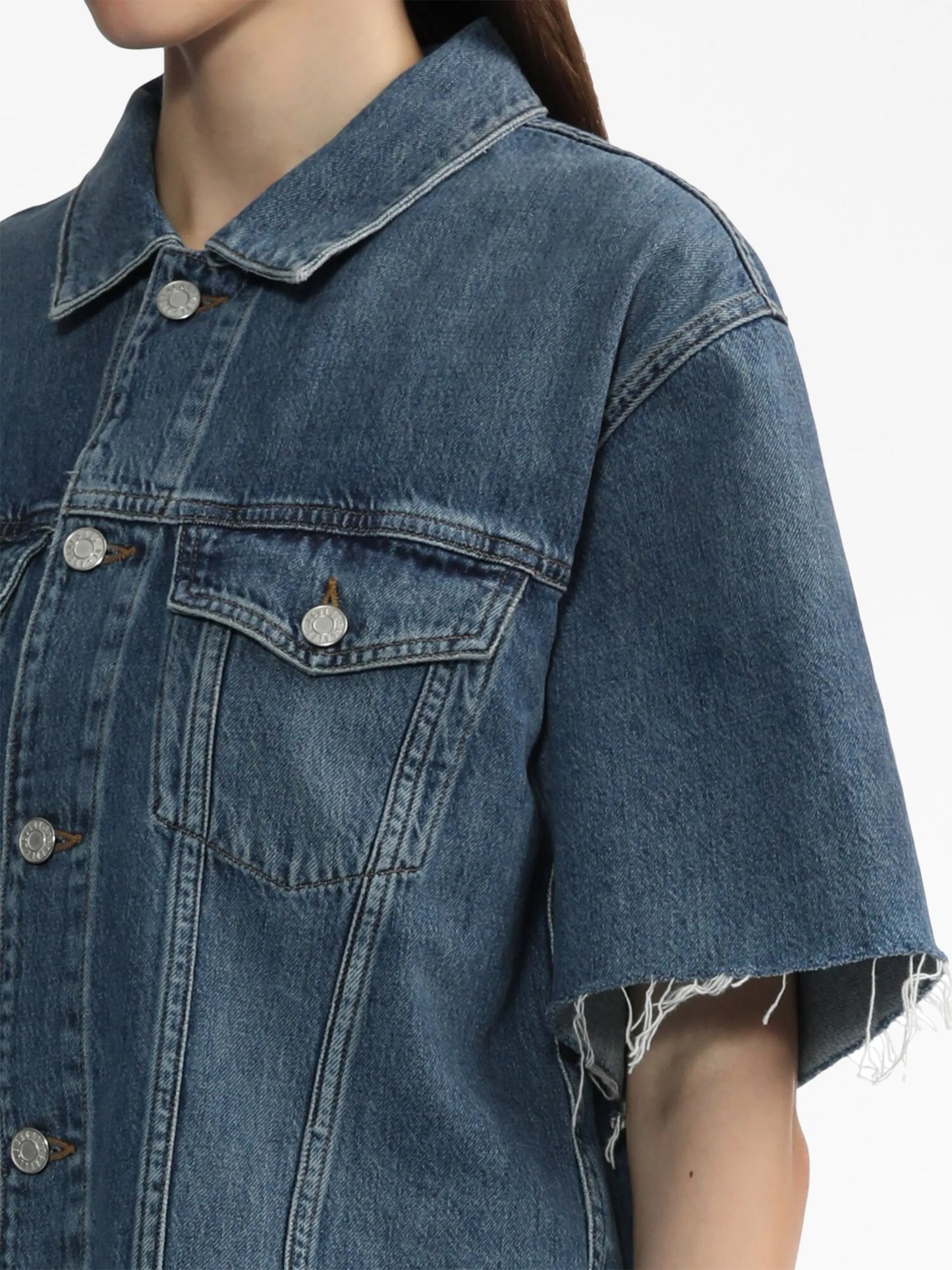 short-sleeve frayed denim jacket