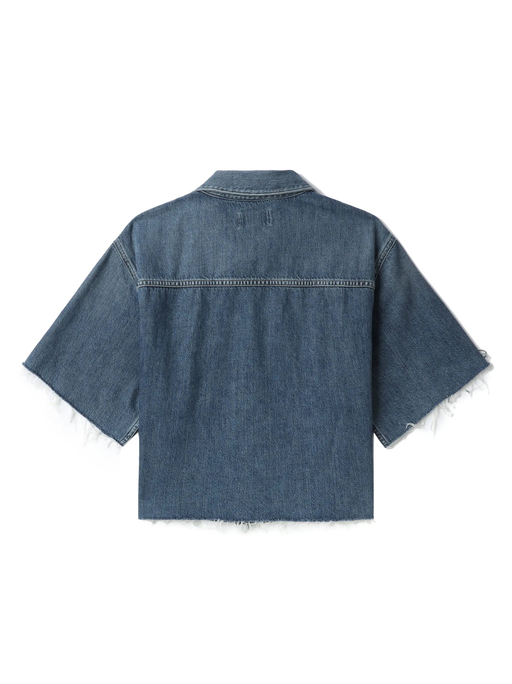 short-sleeve frayed denim jacket