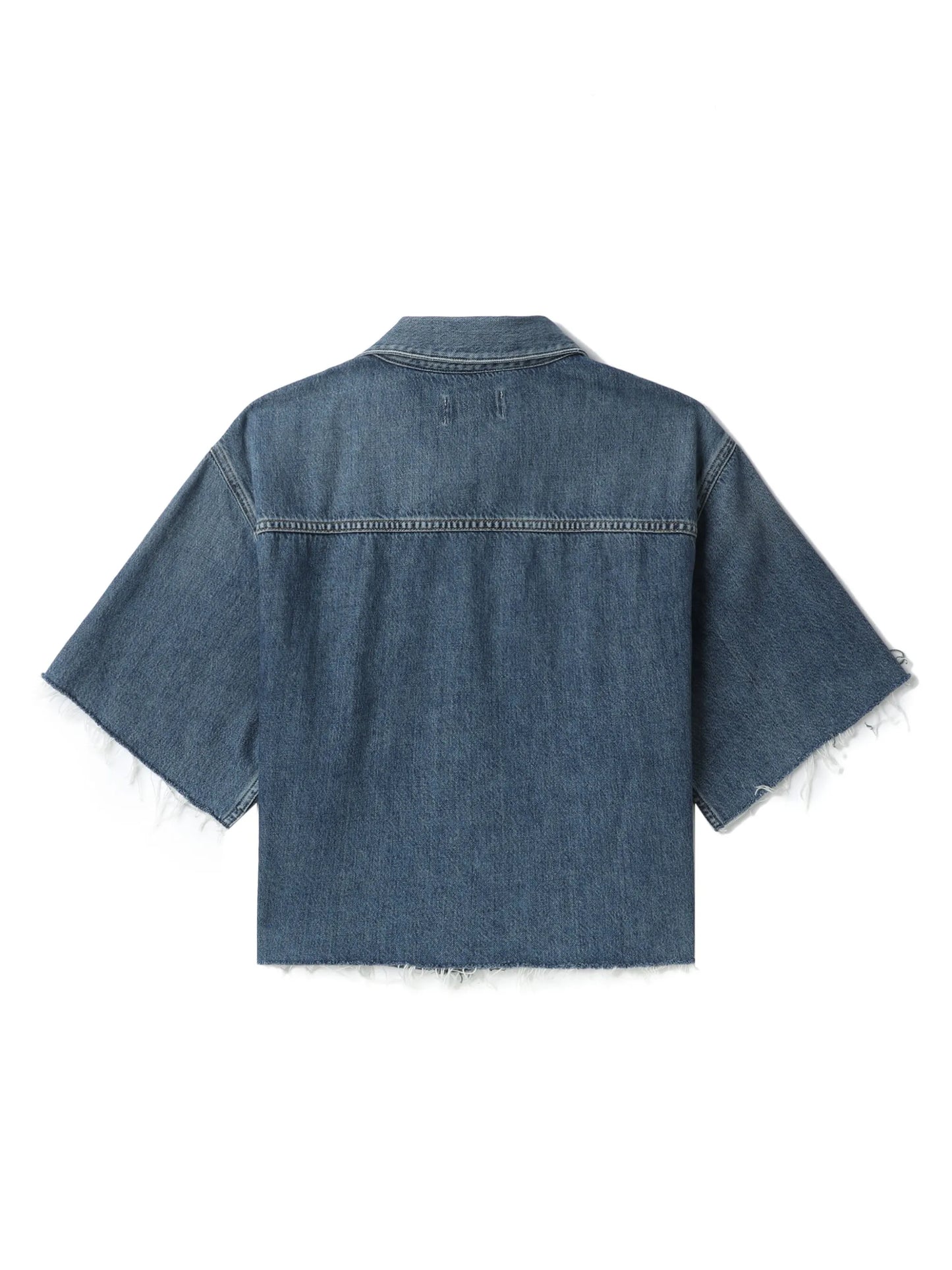 short-sleeve frayed denim jacket