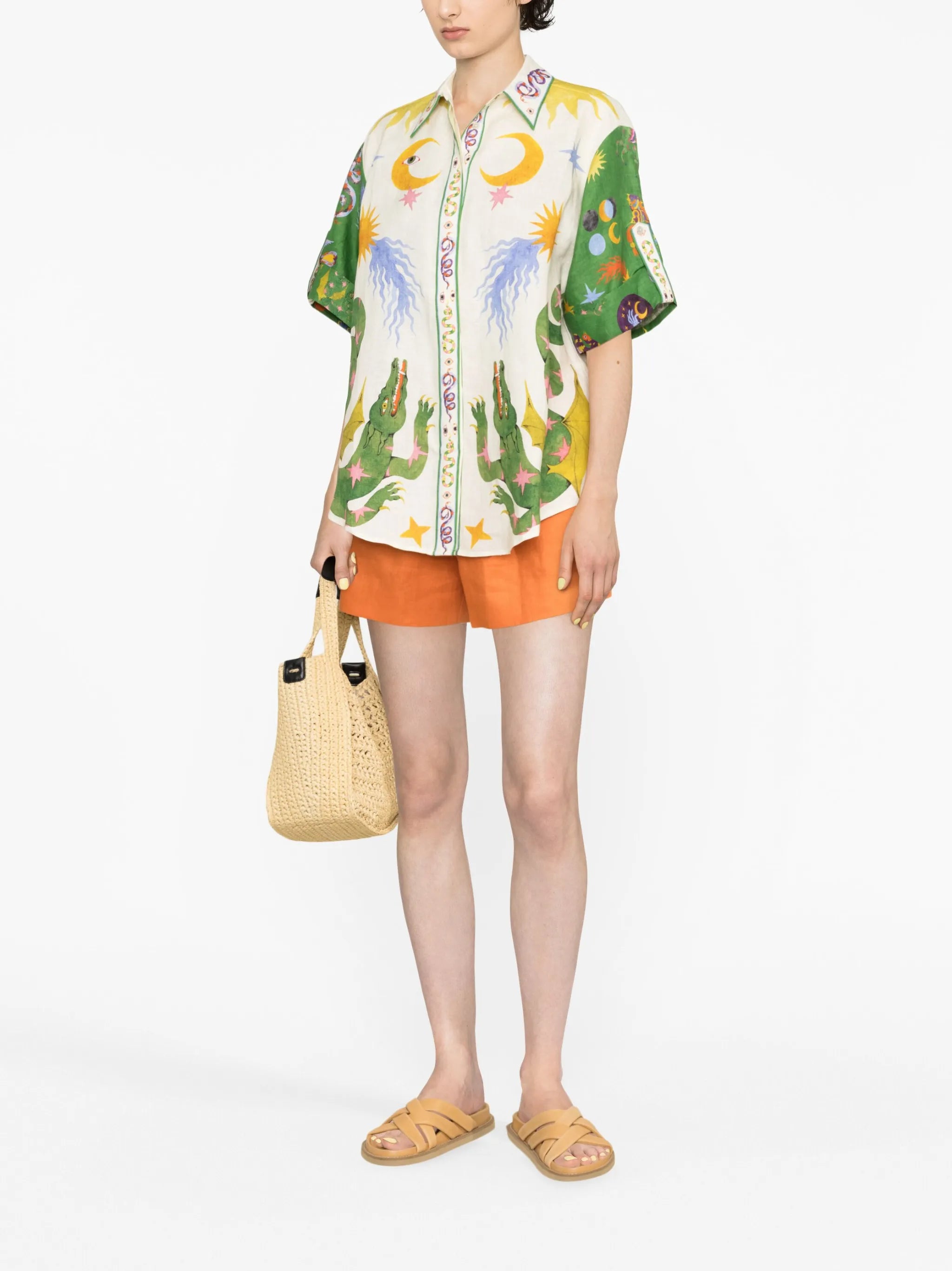 Seeker graphic-print linen shirt