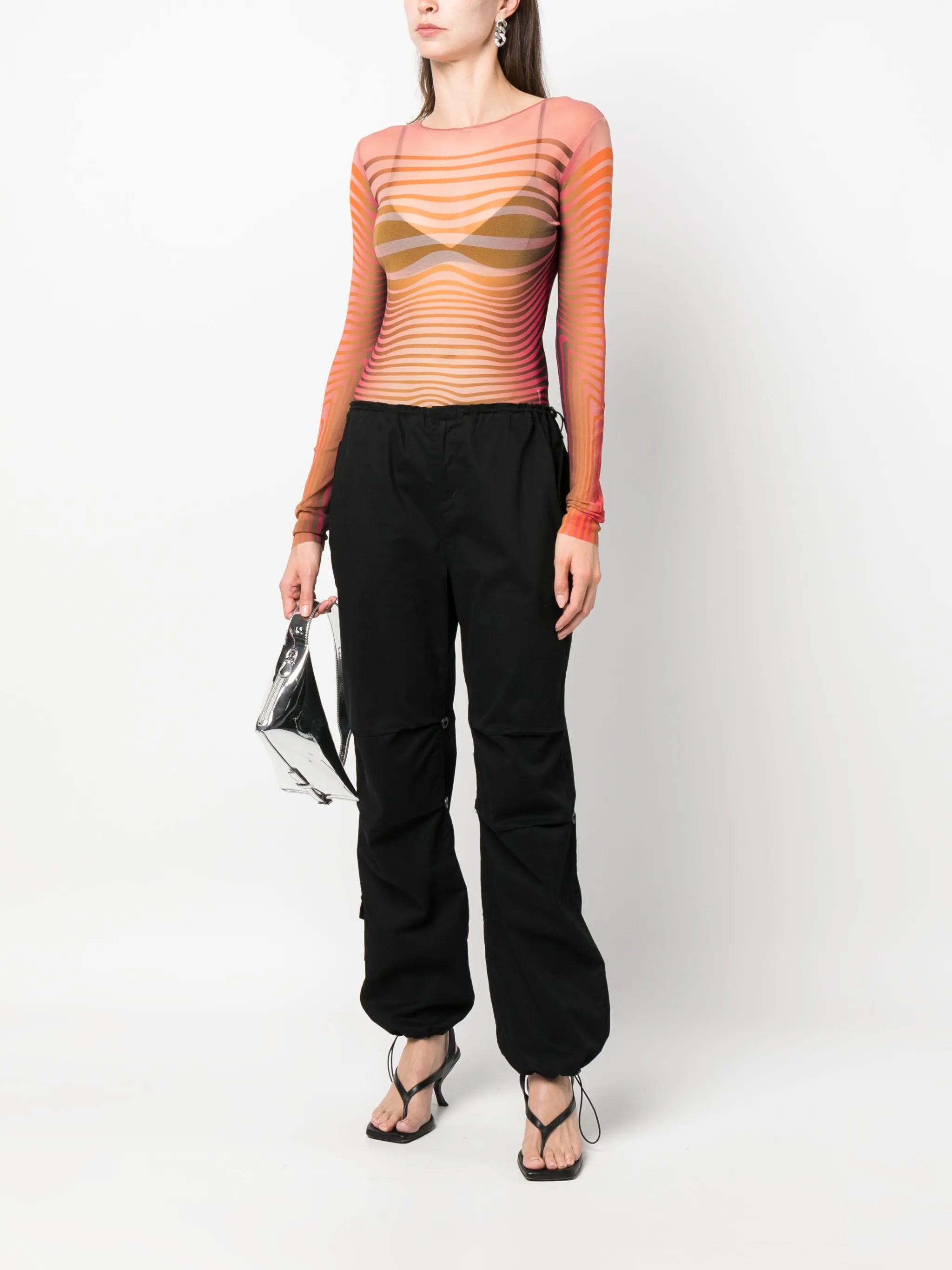 stripe-pattern mesh top