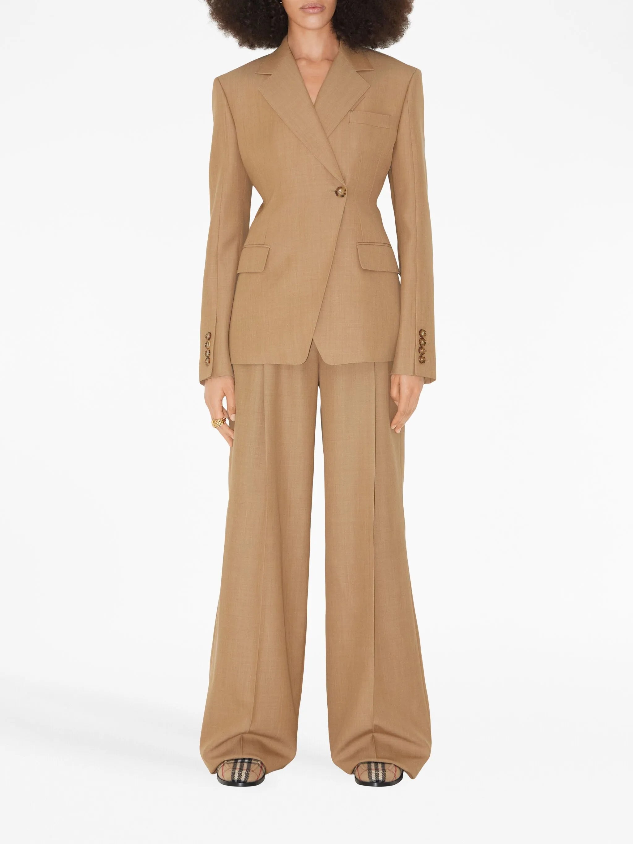 wide-leg pleated wool trousers