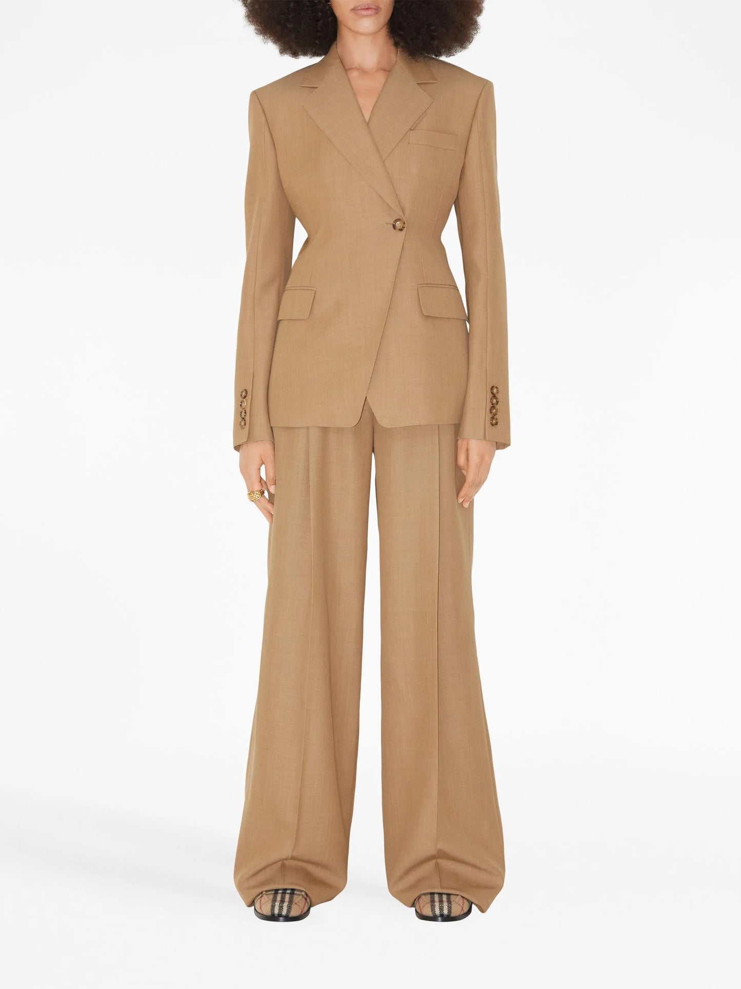 wide-leg pleated wool trousers