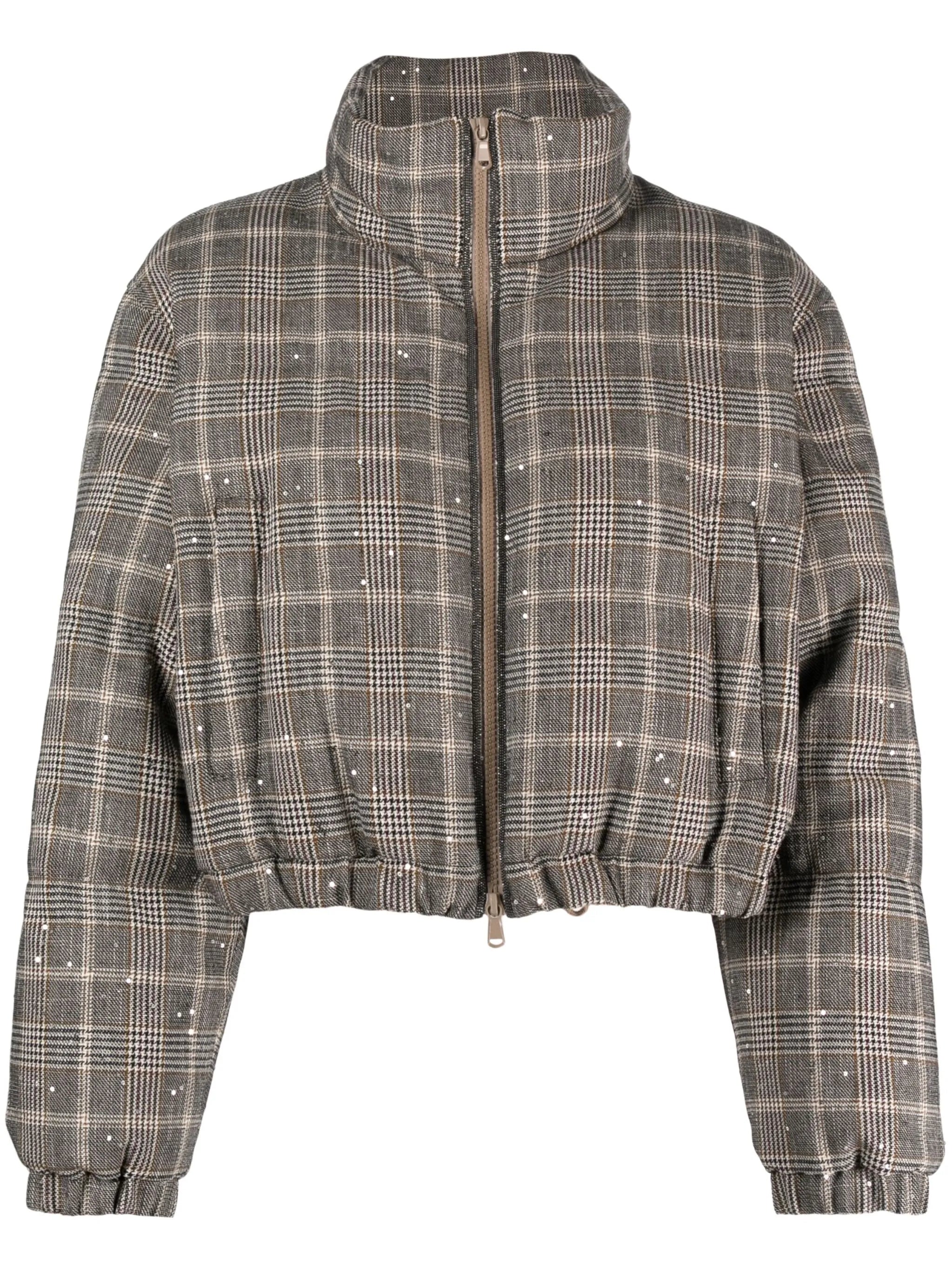 checked padded hooded jacket