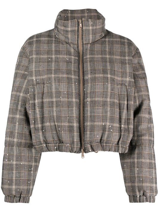checked padded hooded jacket