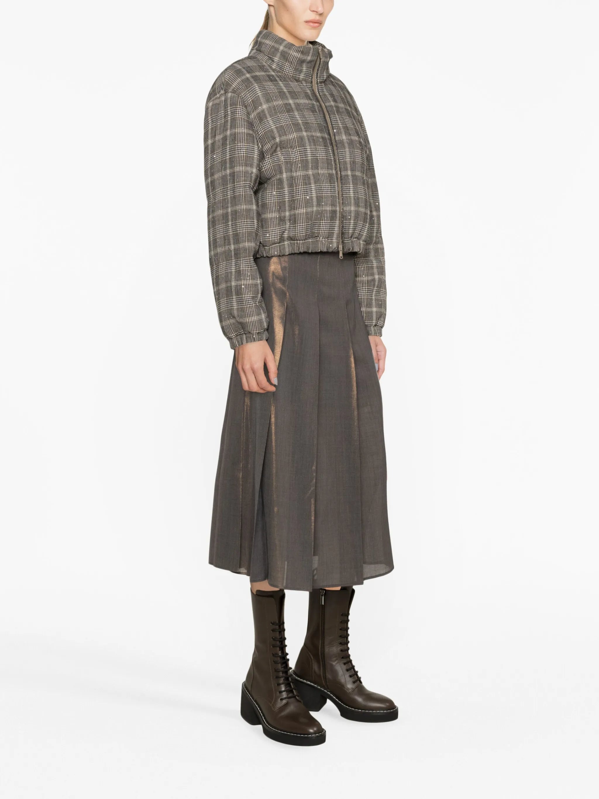 checked padded hooded jacket