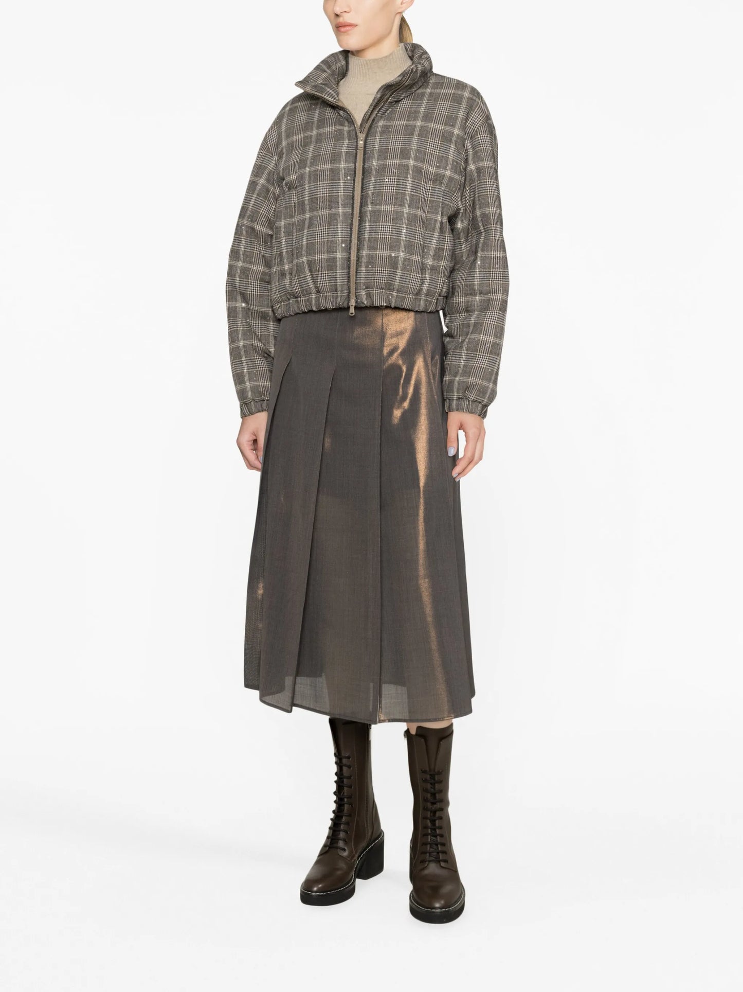 checked padded hooded jacket