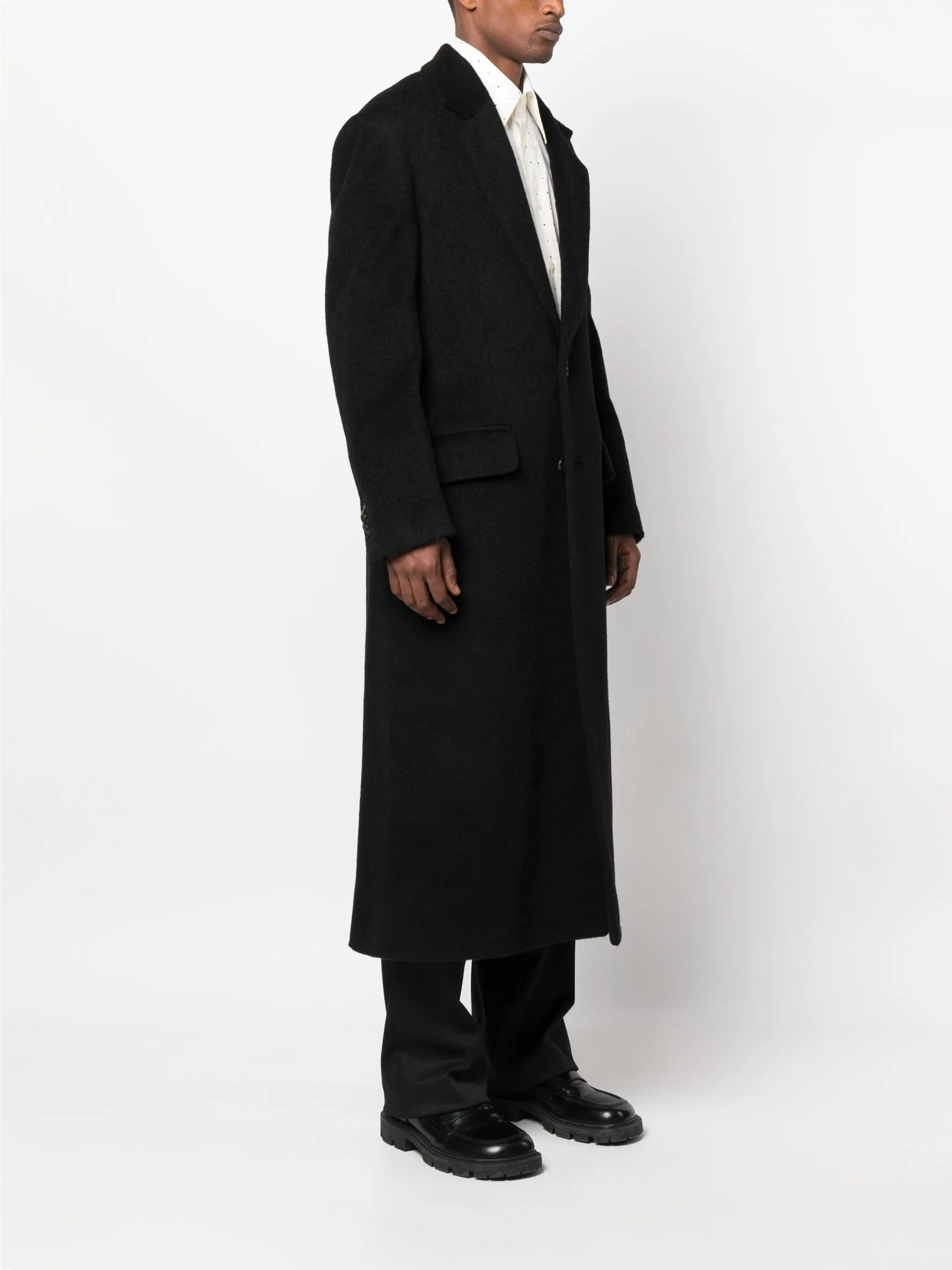 single-breasted virgin-wool-mohair blend coat