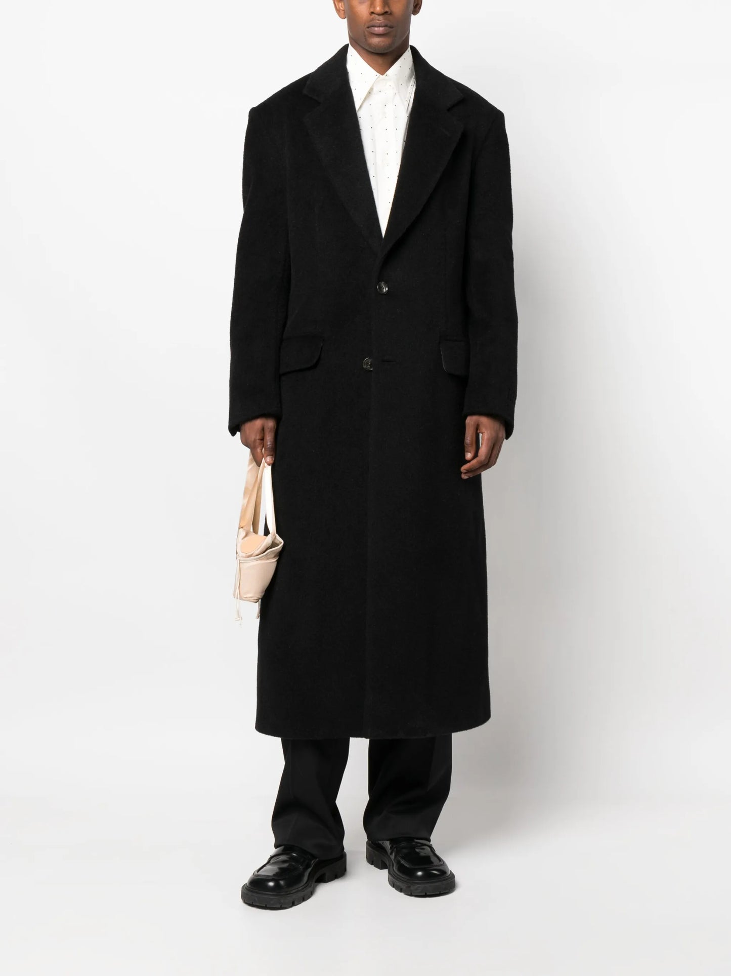 single-breasted virgin-wool-mohair blend coat