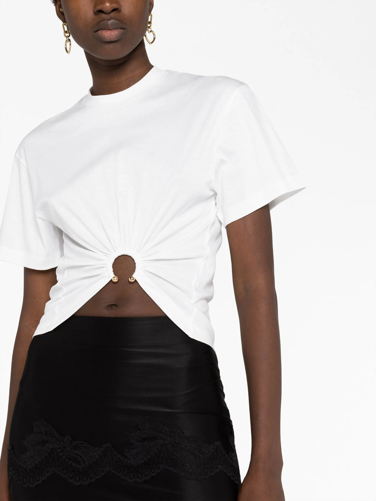 T-shirt in white cotton with signature piercing detail