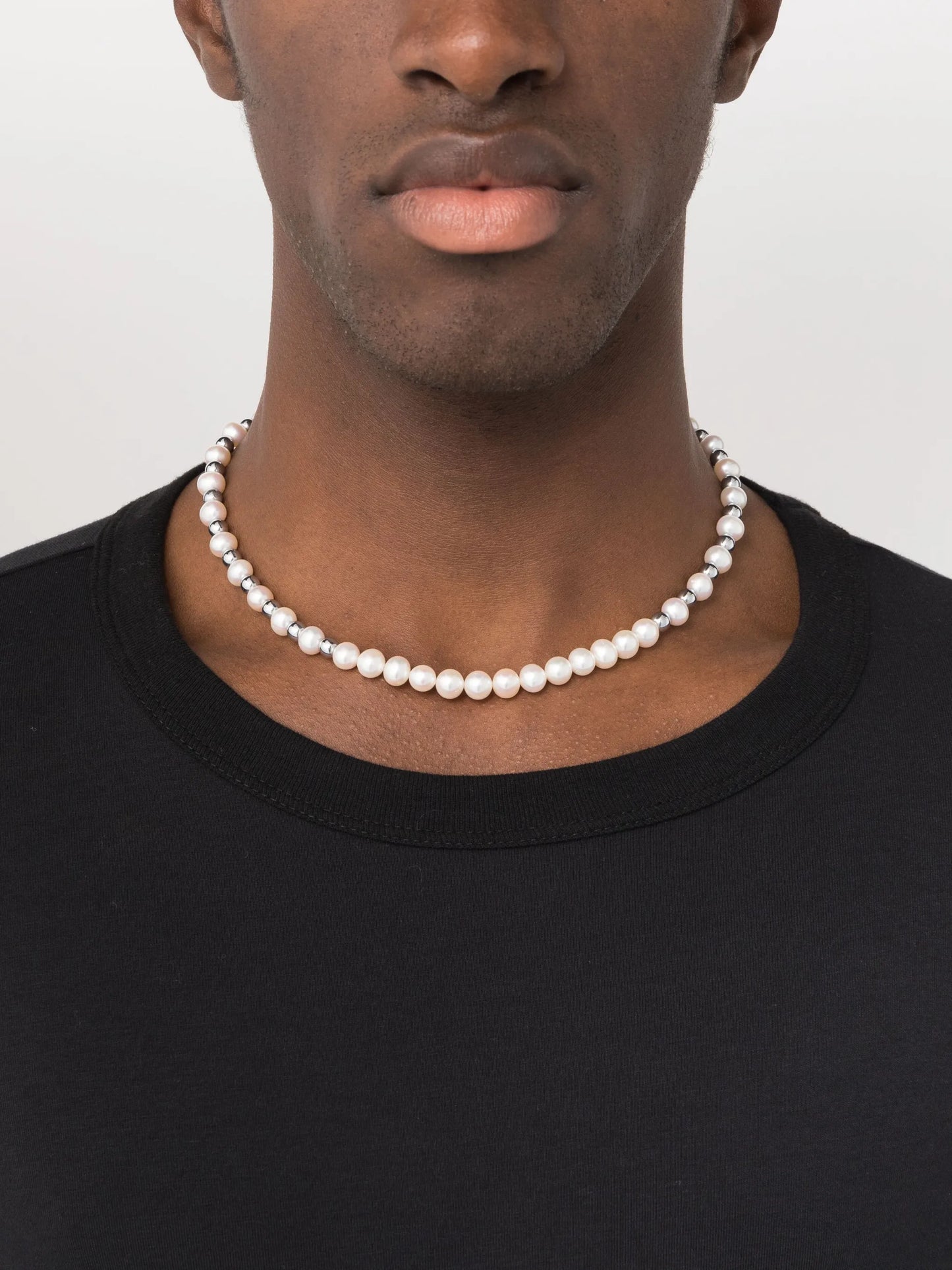 hematite-beaded freshwater-pearl necklace