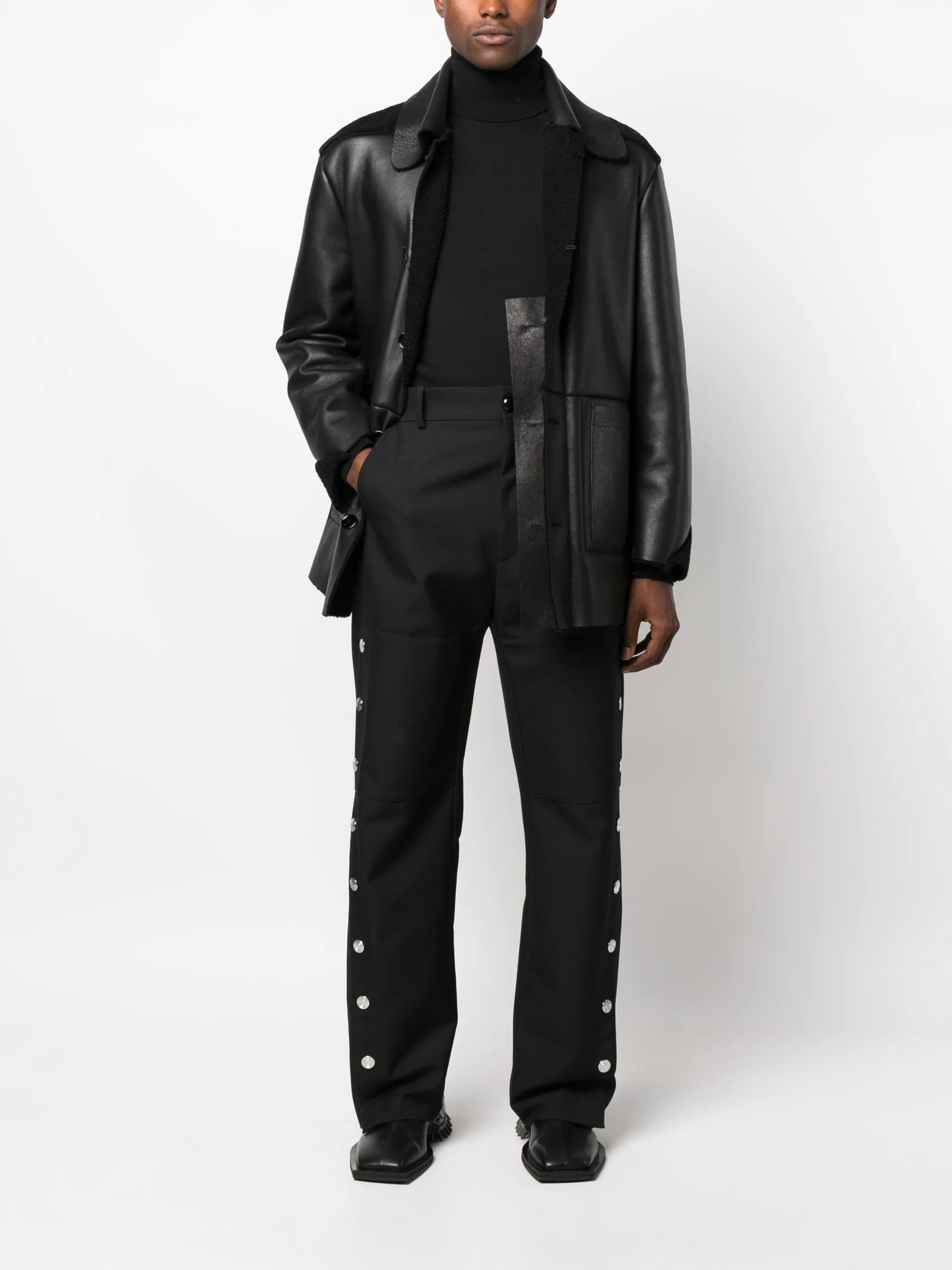 press-stud wide-leg trousers
