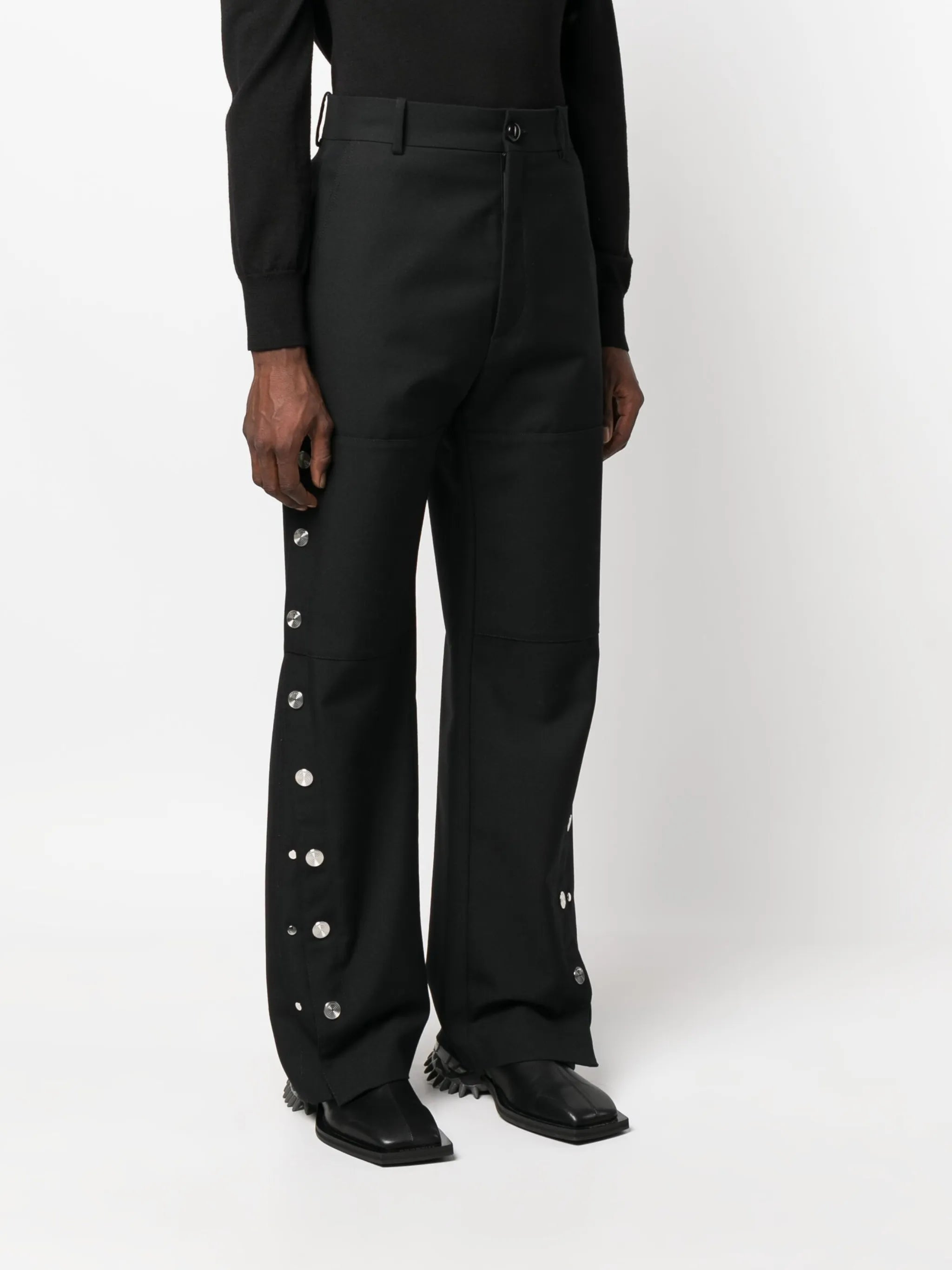 press-stud wide-leg trousers