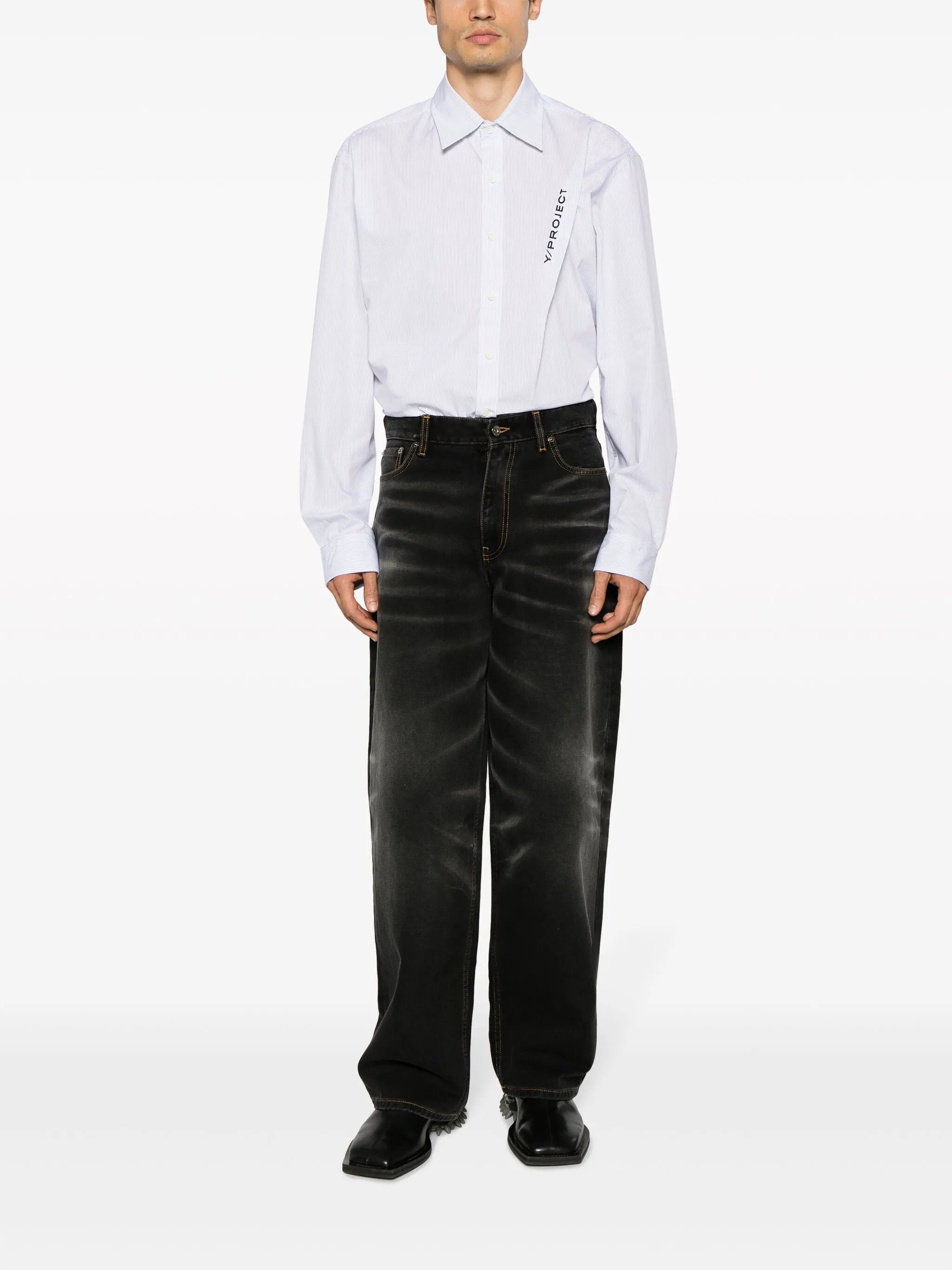 logo-embroidered pinched cotton shirt