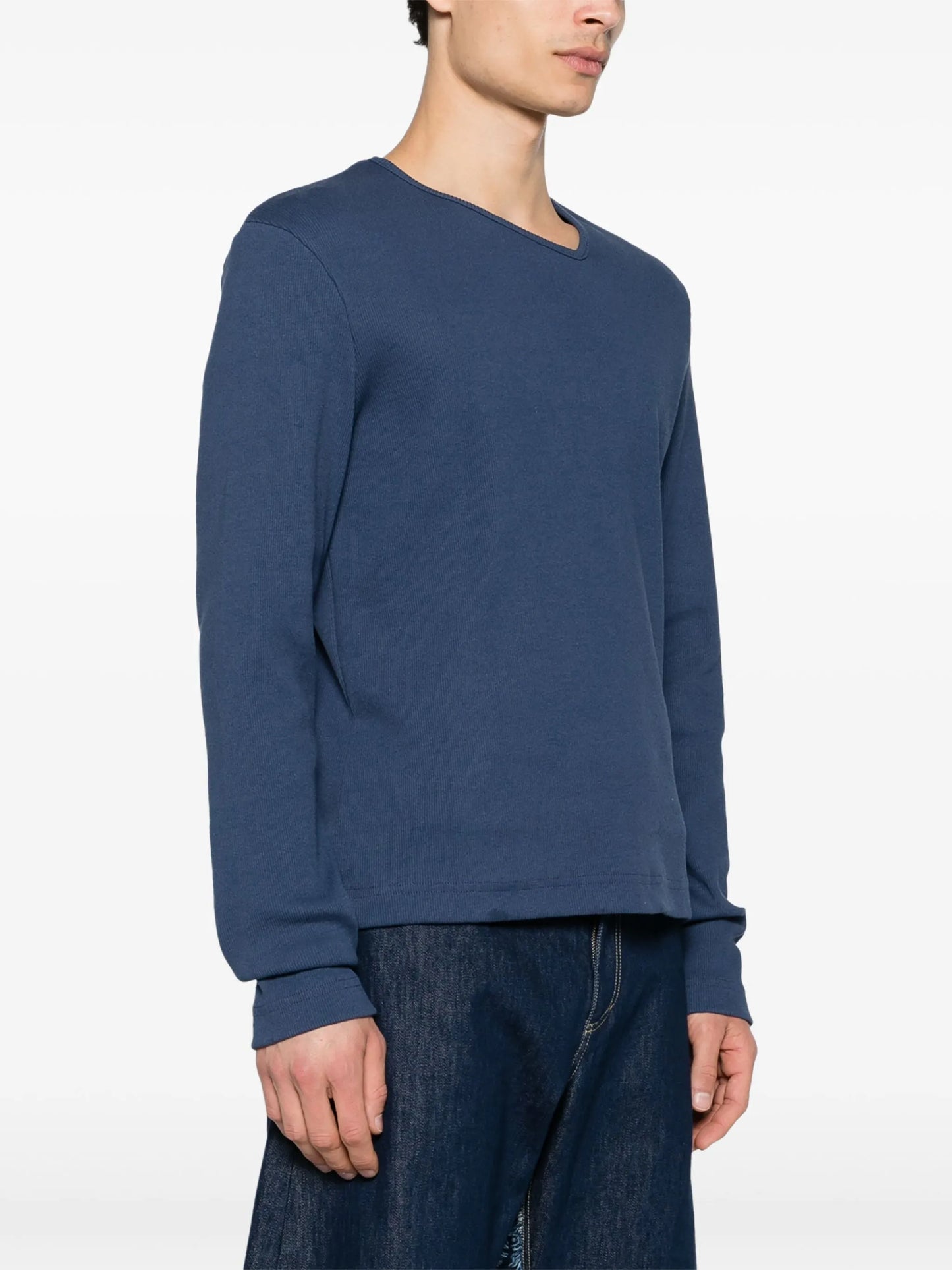 asymmetric-neck cotton T-shirt