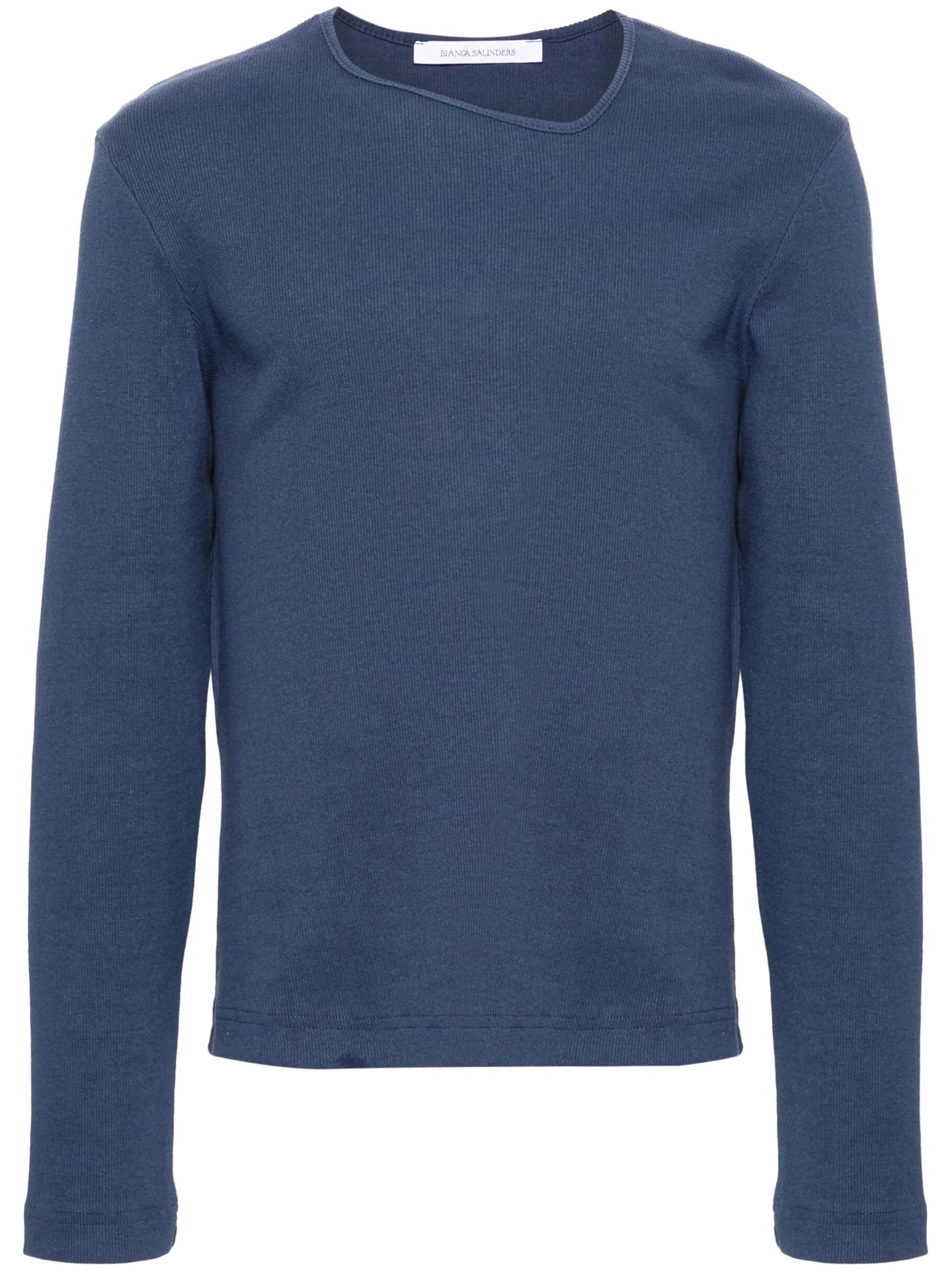 asymmetric-neck cotton T-shirt