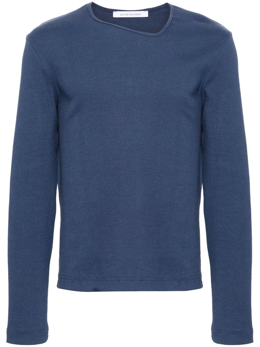 asymmetric-neck cotton T-shirt