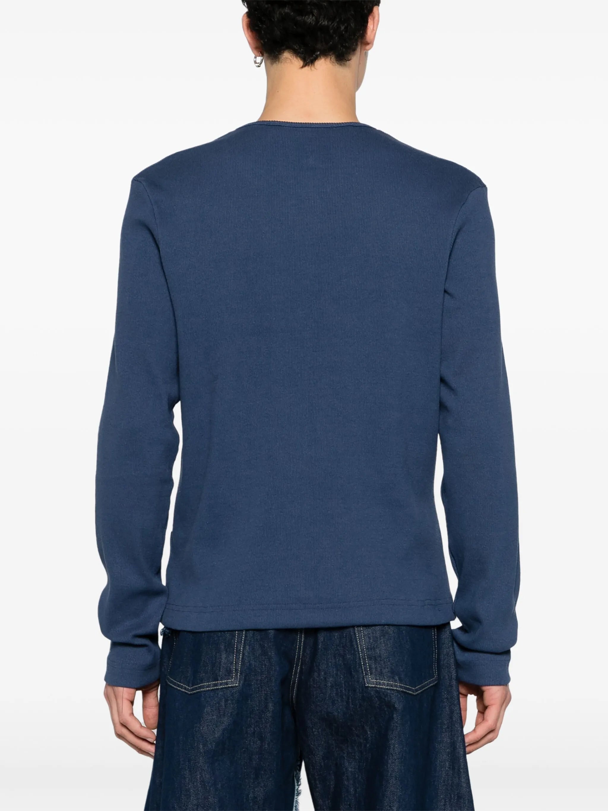asymmetric-neck cotton T-shirt
