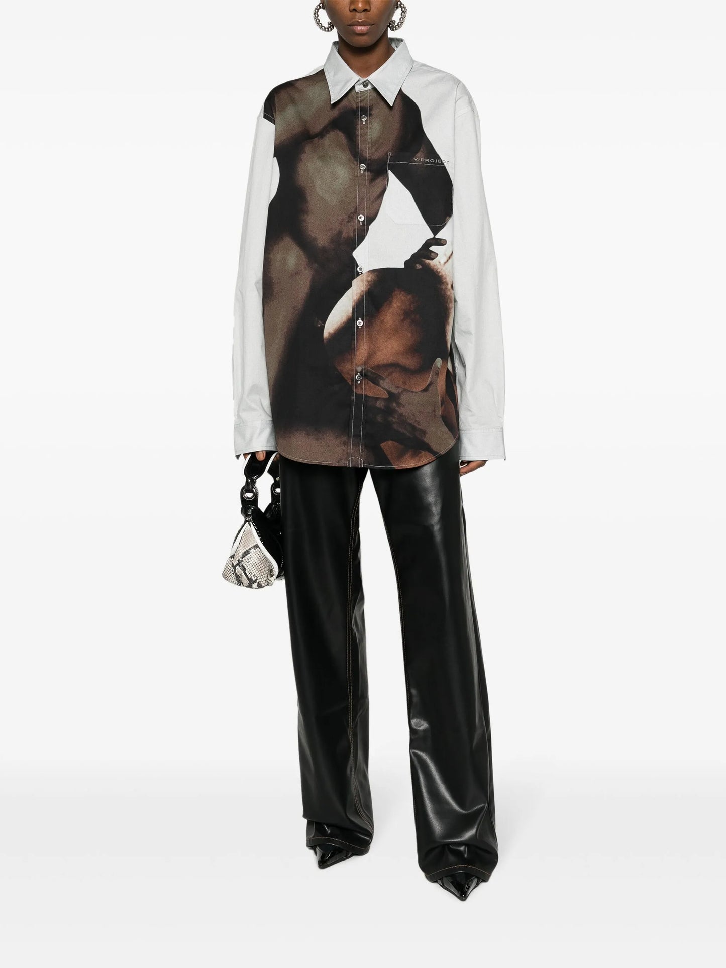 collage-print cotton shirt