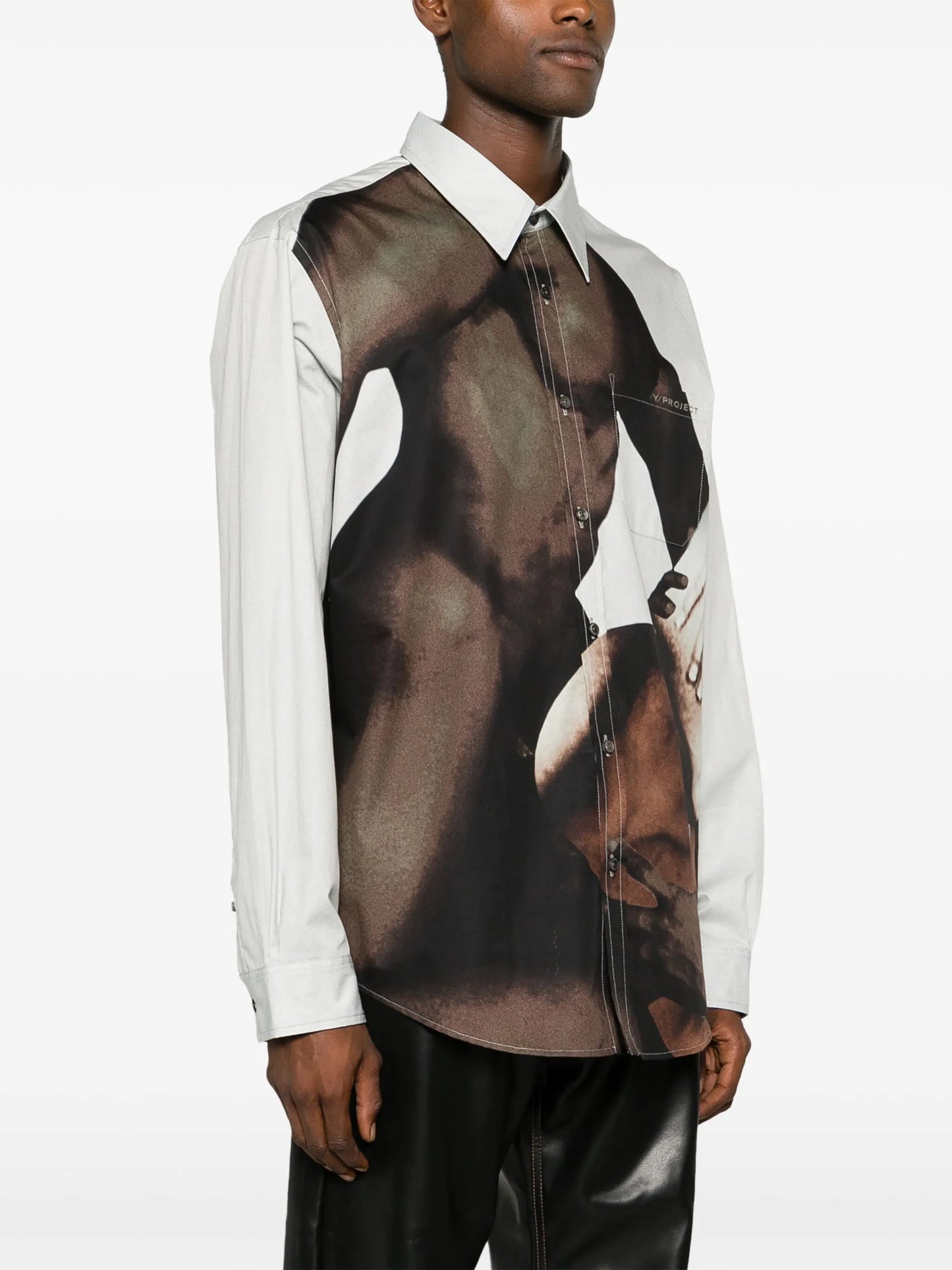 collage-print cotton shirt