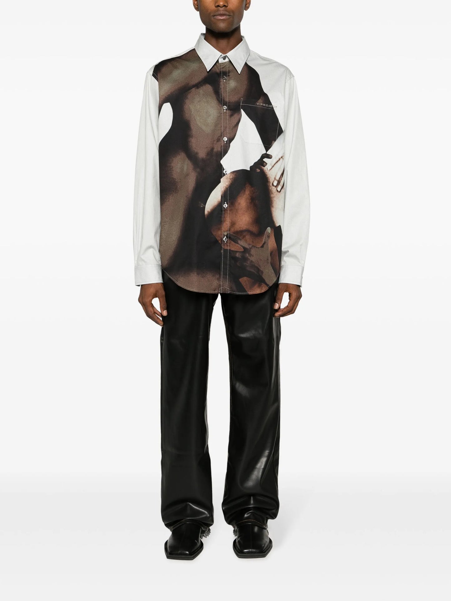 collage-print cotton shirt